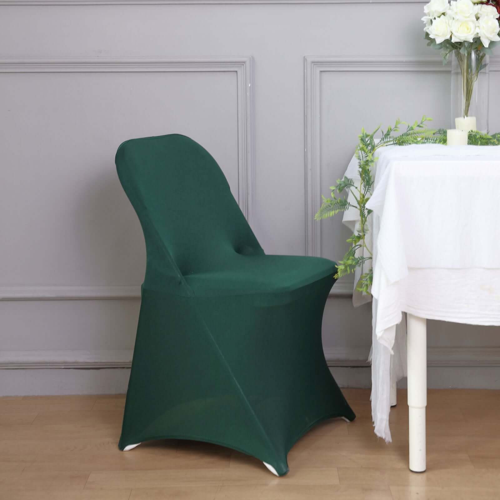 Reusable & Wrinkle-Resistant 160GSM Stretch Spandex Hunter Emerald Green Chair Cover for Folding Chairs