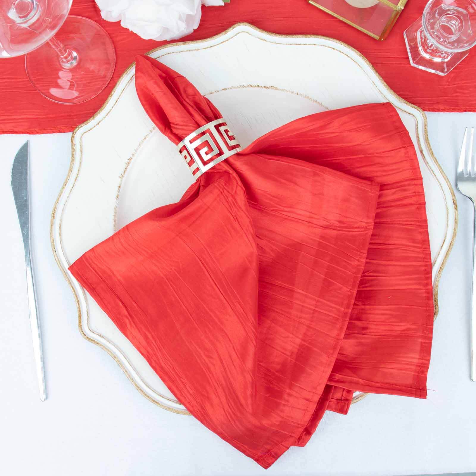 Hot Deal! 5-Pack Red 20x20 Accordion Crinkle Taffeta Dinner Napkins