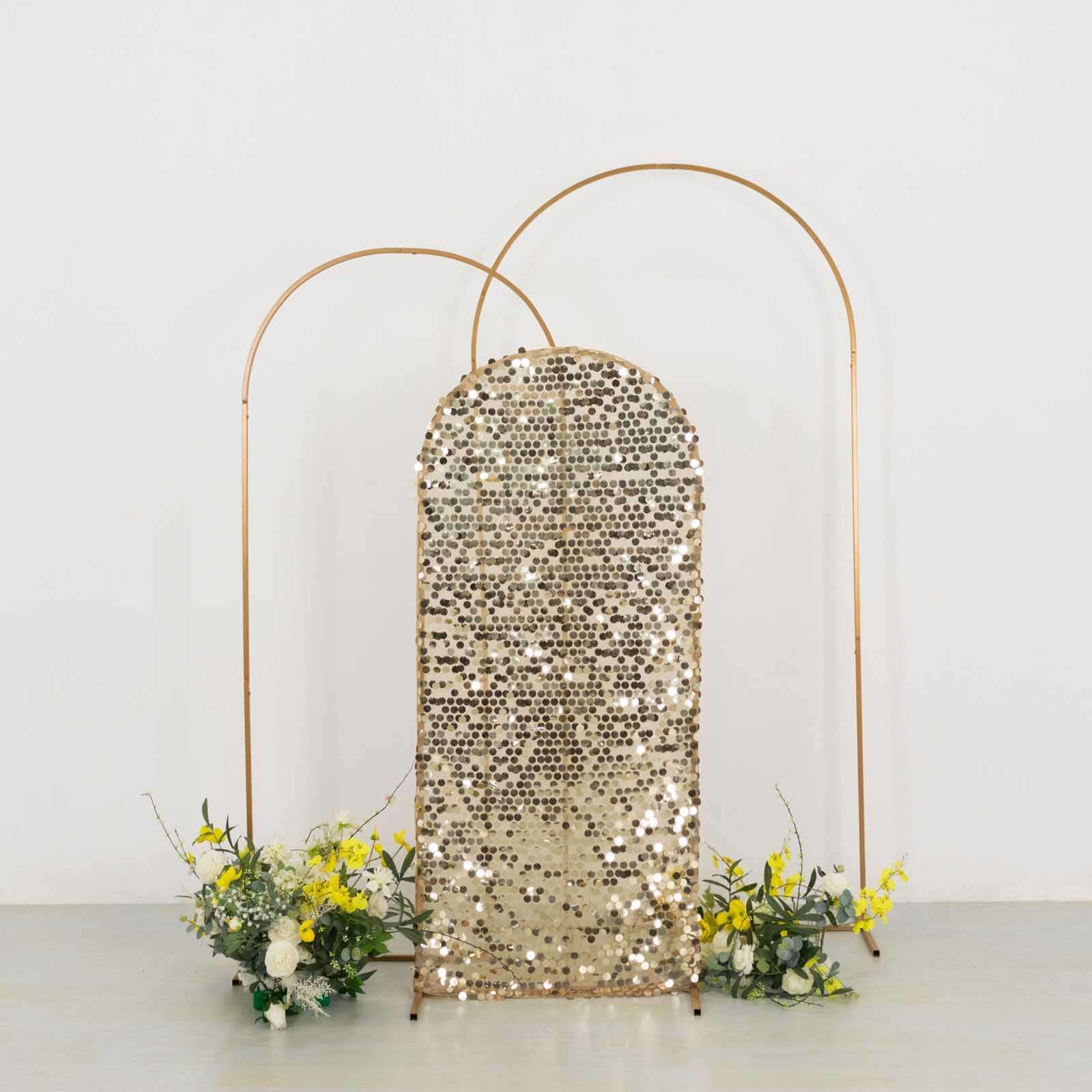5ft Sparkly Champagne Sequin Fitted Cover for Round Top Wedding Arch - Ideal Decoration