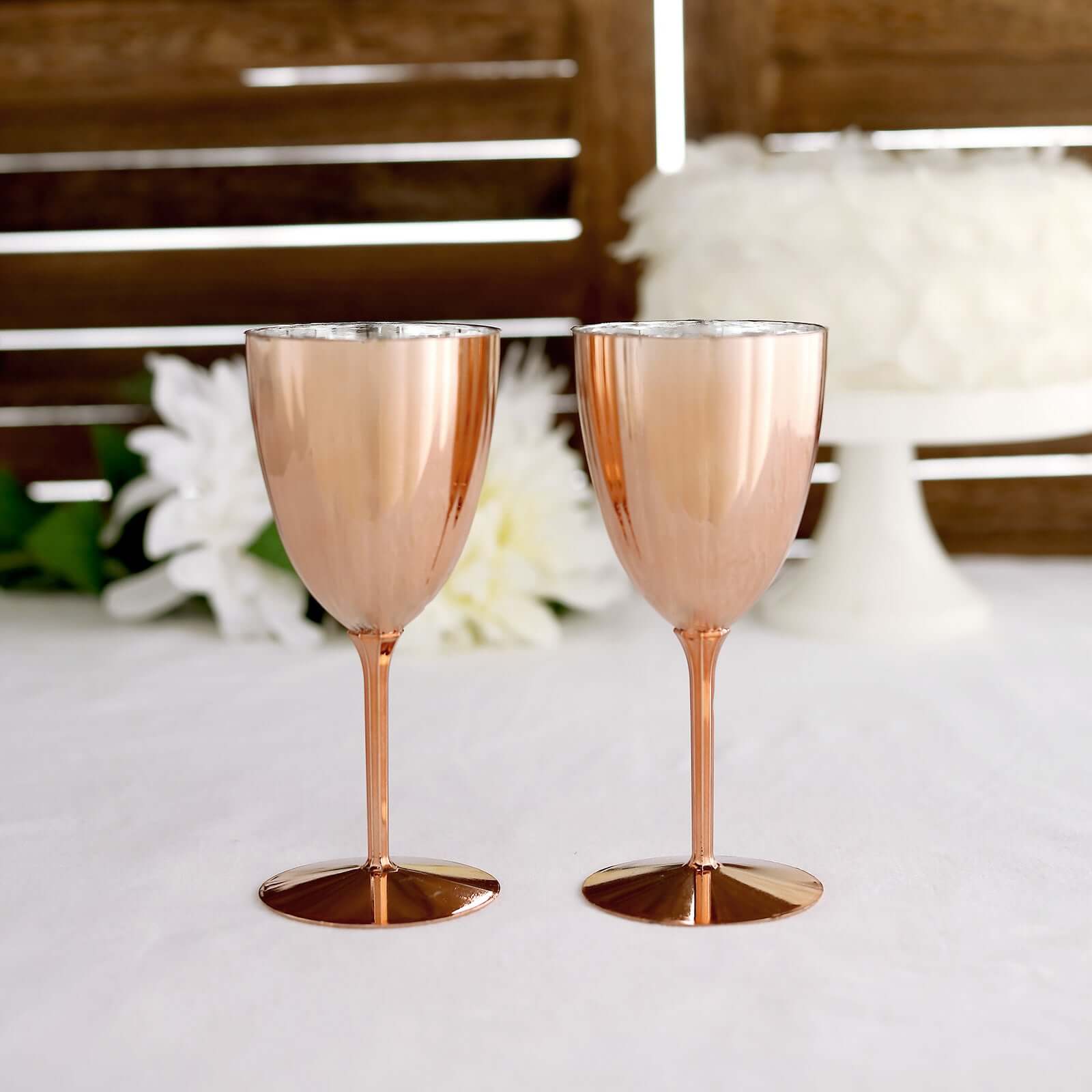 6-Pack Disposable Metallic Rose Gold Plastic Wine Glasses - Ideal for Parties & Special Events