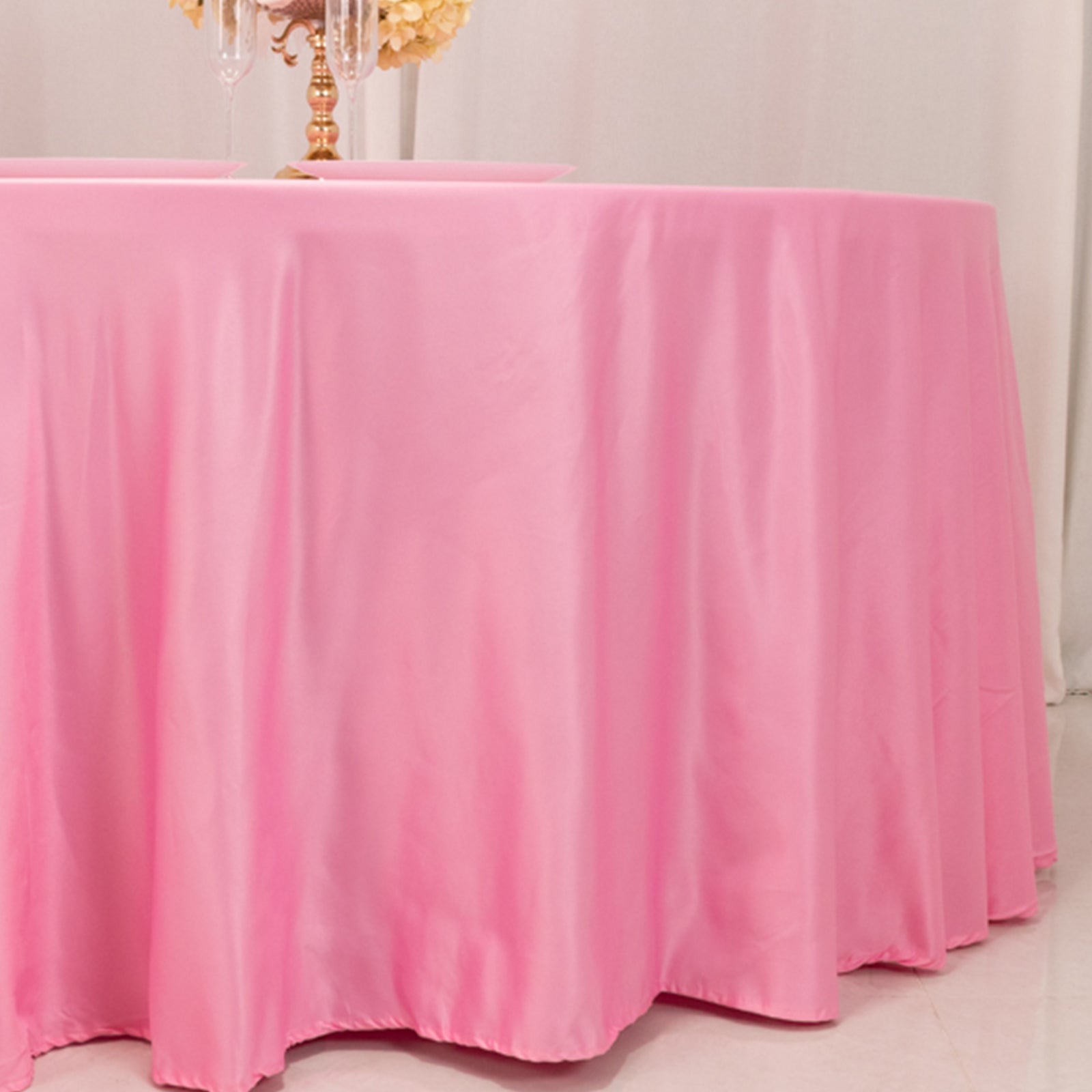 Pink 120-Inch Seamless Lamour Satin Round Tablecloth with Soft Sheen