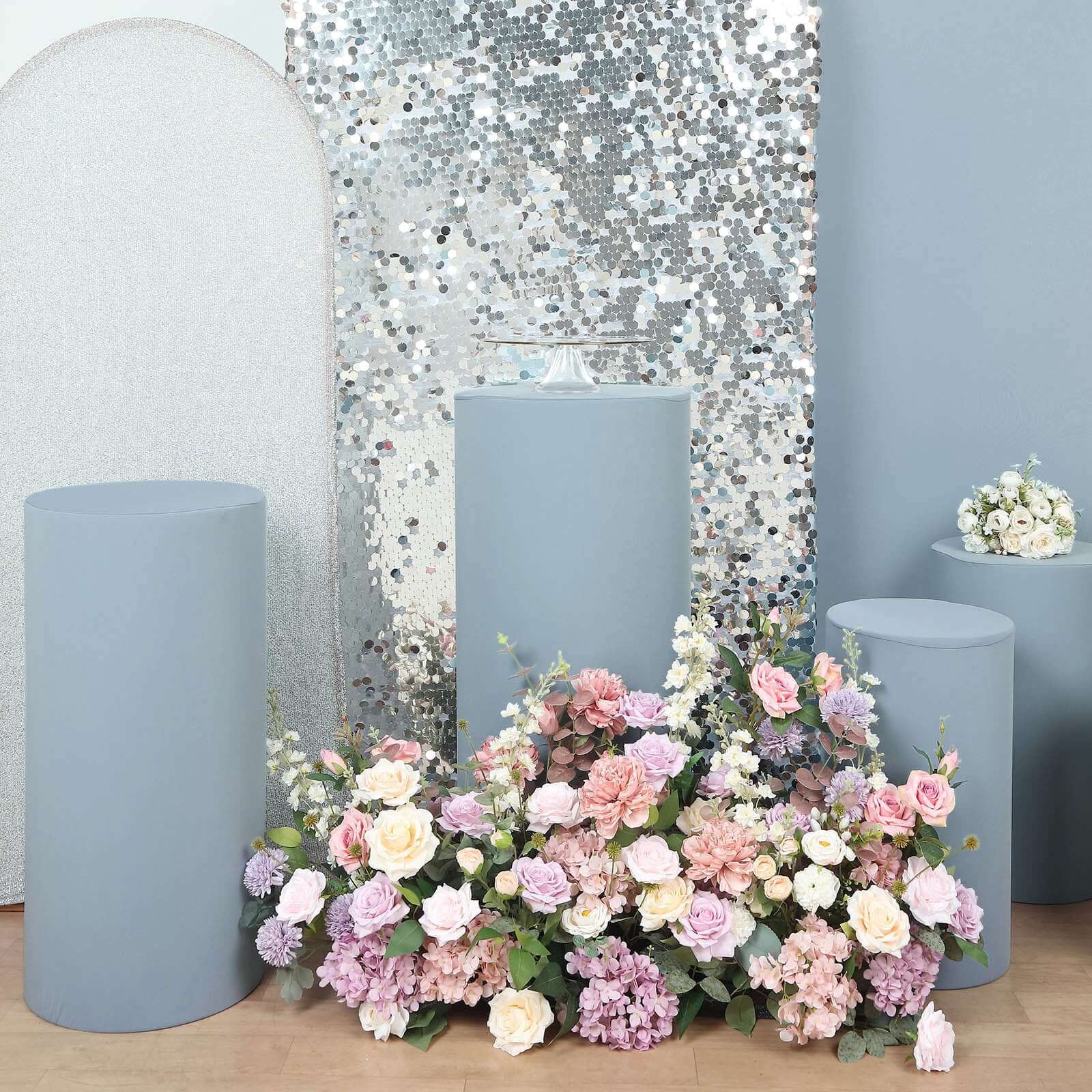 5-Piece Set of Stretchy Dusty Blue Spandex Cylinder Pedestal Stand Covers - 160 GSM