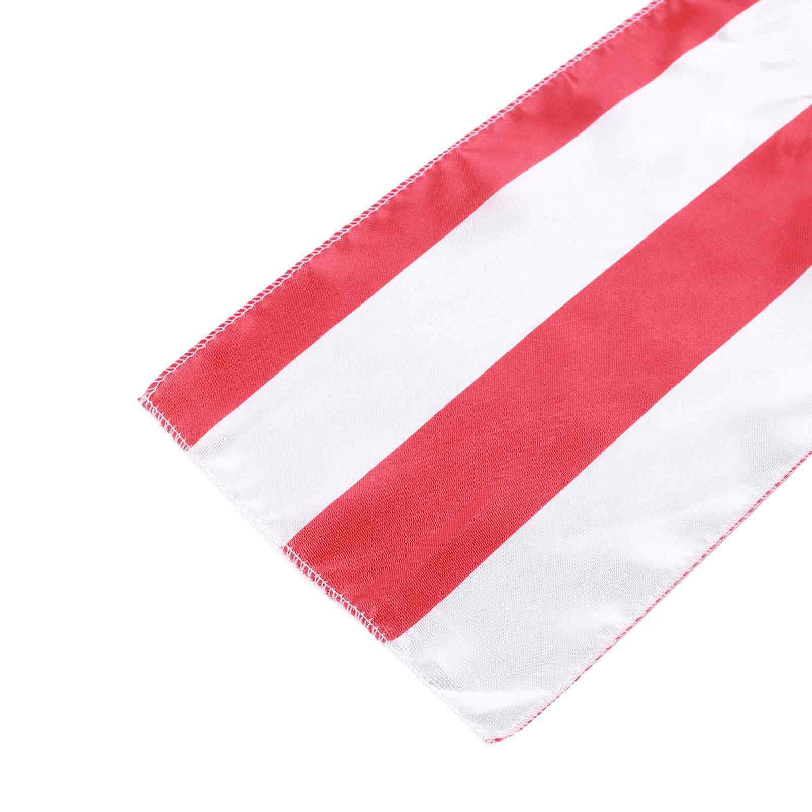 Hot Deal! 5-Piece Set of Satin Red/White Striped 6x108 Chair Sashes for Weddings and Gatherings