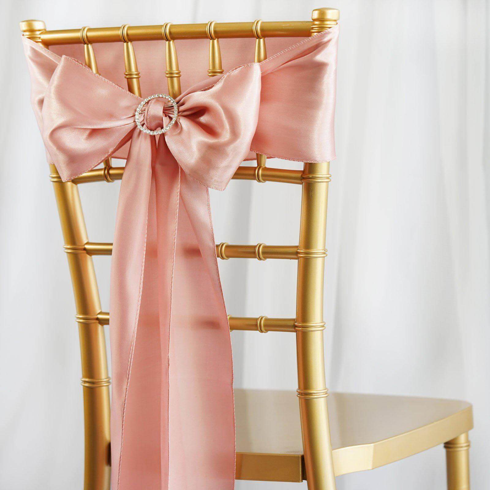 5-Piece Set of Dusty Rose Satin Chair Sashes - Durable Bows with Glossy Finish 6x106