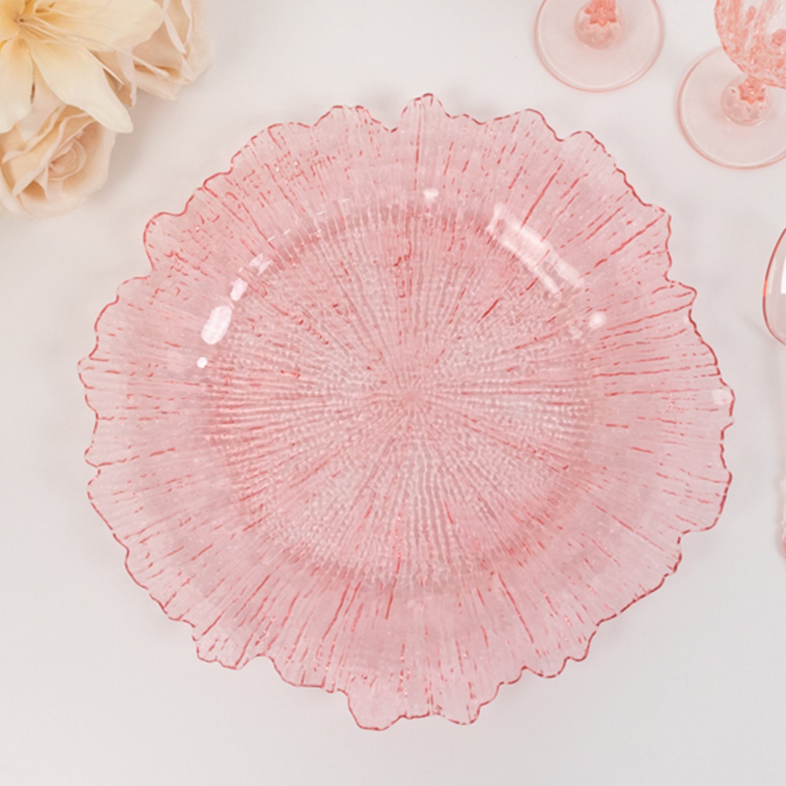 Hot Sale! 6-Pack 13-inch Transparent Blush Acrylic Round Charger Plates with Reef Design