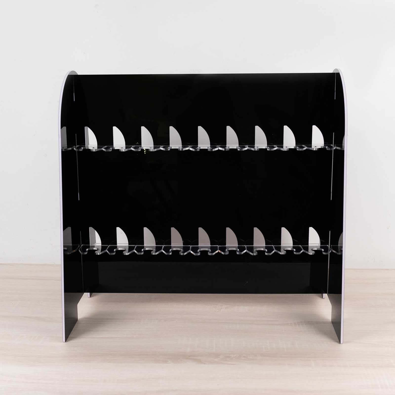 Hot! 2-Tier Glossy Black Champagne Glass Holder Stand with 18 Hooks for Events & DIY Bars