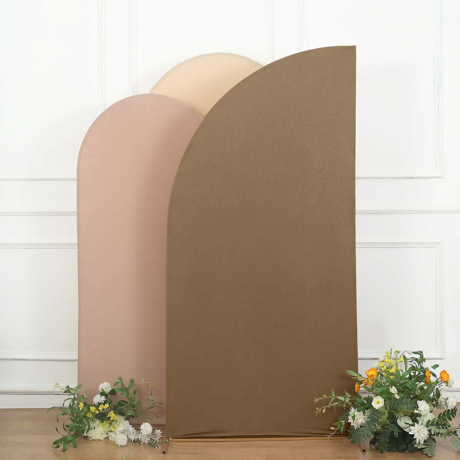 Custom-Fit 7ft Matte Taupe Spandex Half Moon Chiara Wedding Arch Backdrop Stand Cover - Exclusive Offer