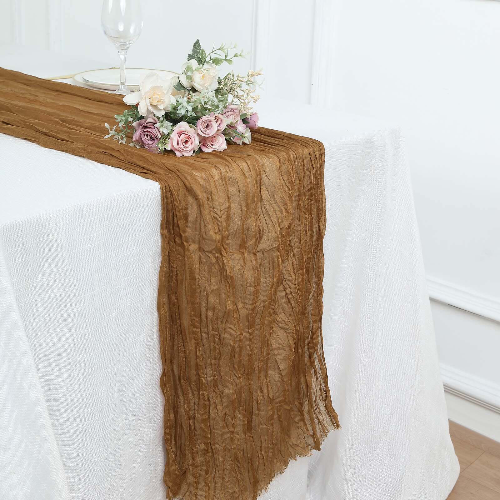 Exclusive 10ft Taupe Gauze Cheesecloth Table Runner - Rustic Boho Charm