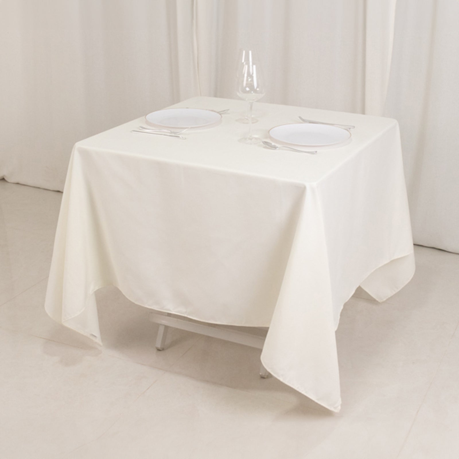 Wrinkle-Resistant Ivory 70x70 Square Cotton Blend Tablecloth