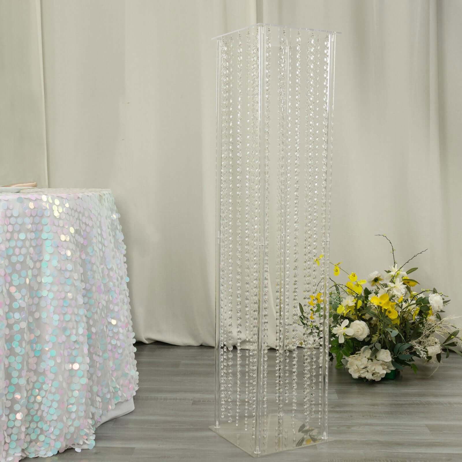 Clear Acrylic Flower Pedestal Vase with Crystal Beads - Ideal Wedding Floor Centerpiece