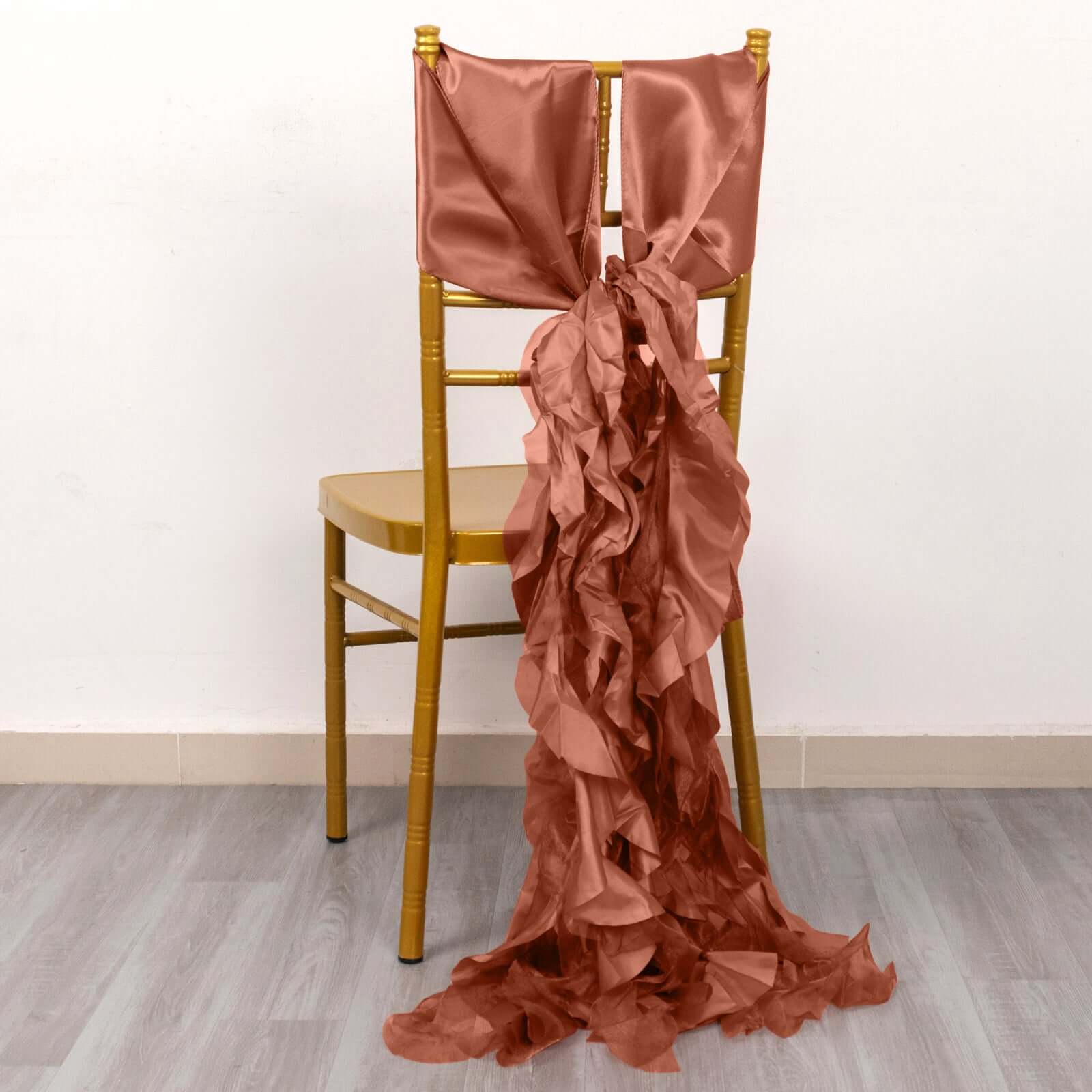 5-Pack Terracotta (Rust) Chiffon Satin Curly Willow Chair Sashes - Easy Install
