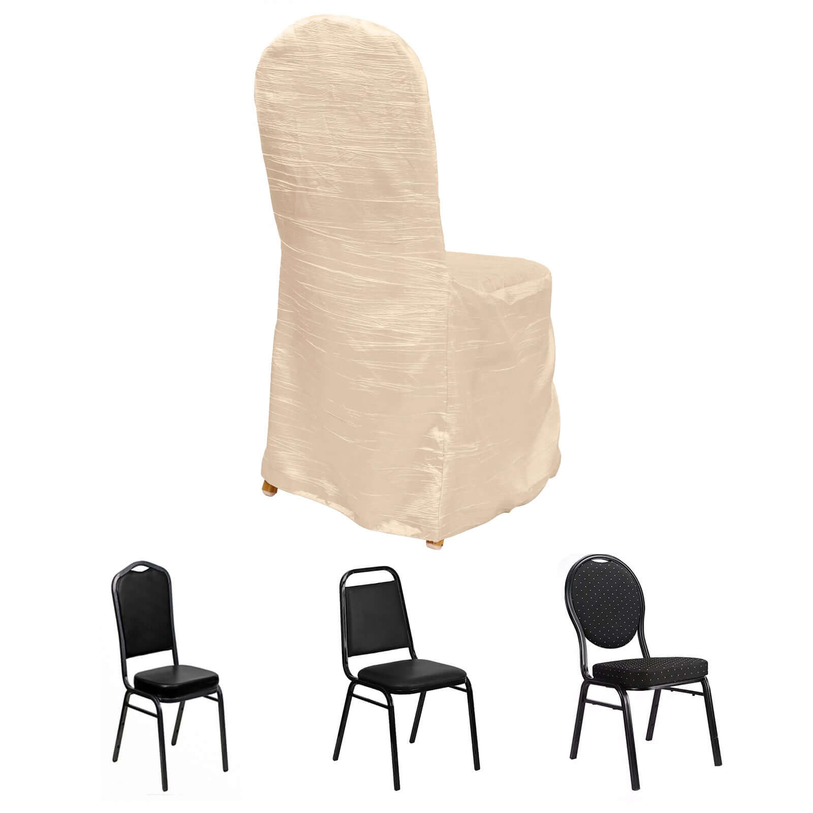 Beige Reusable Crinkle Crushed Taffeta Chair Cover for Banquet Chairs - Great Value!