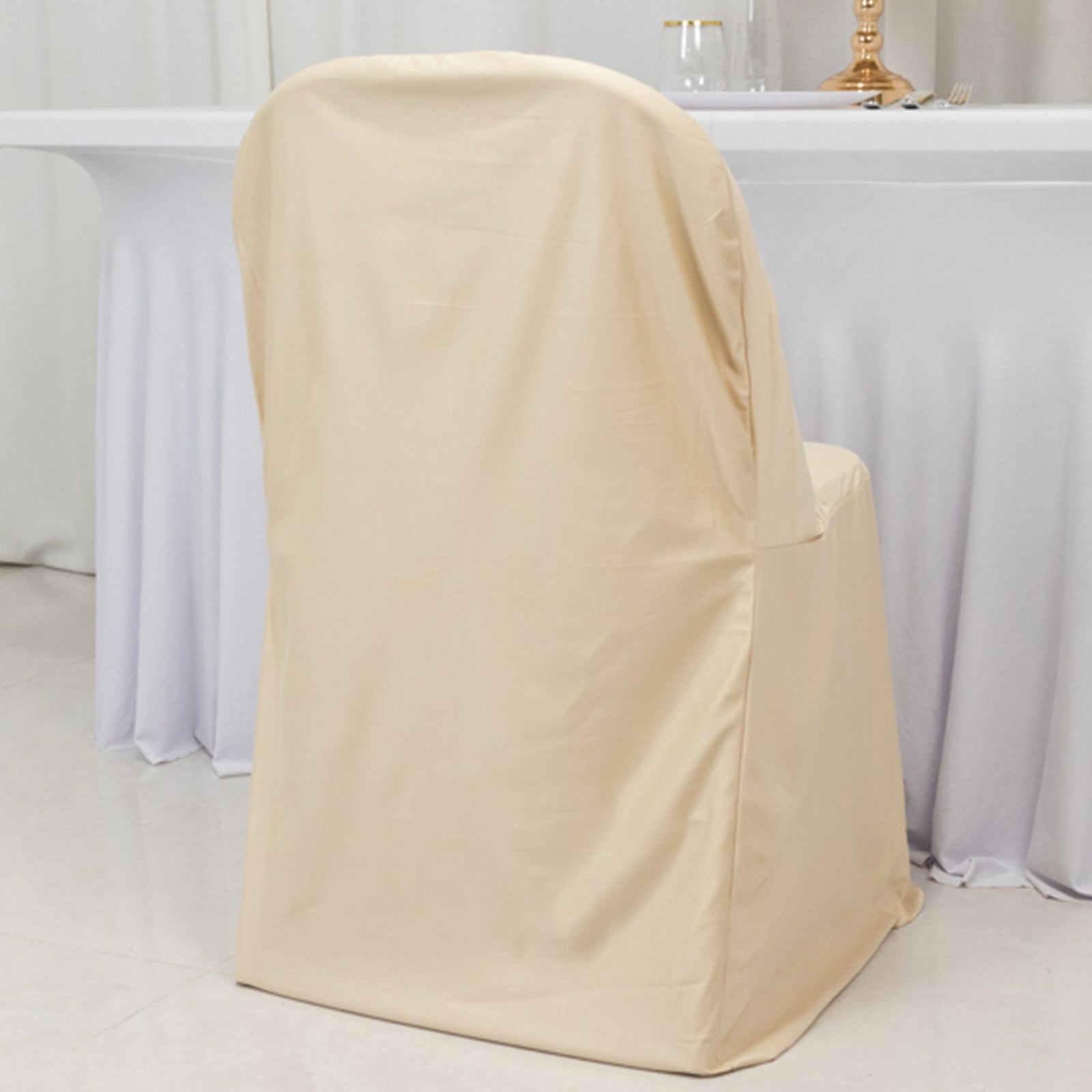 Hot Sale! Beige Premium Scuba Polyester Stretch Folding Chair Slipcover - Wrinkle & Stain Free