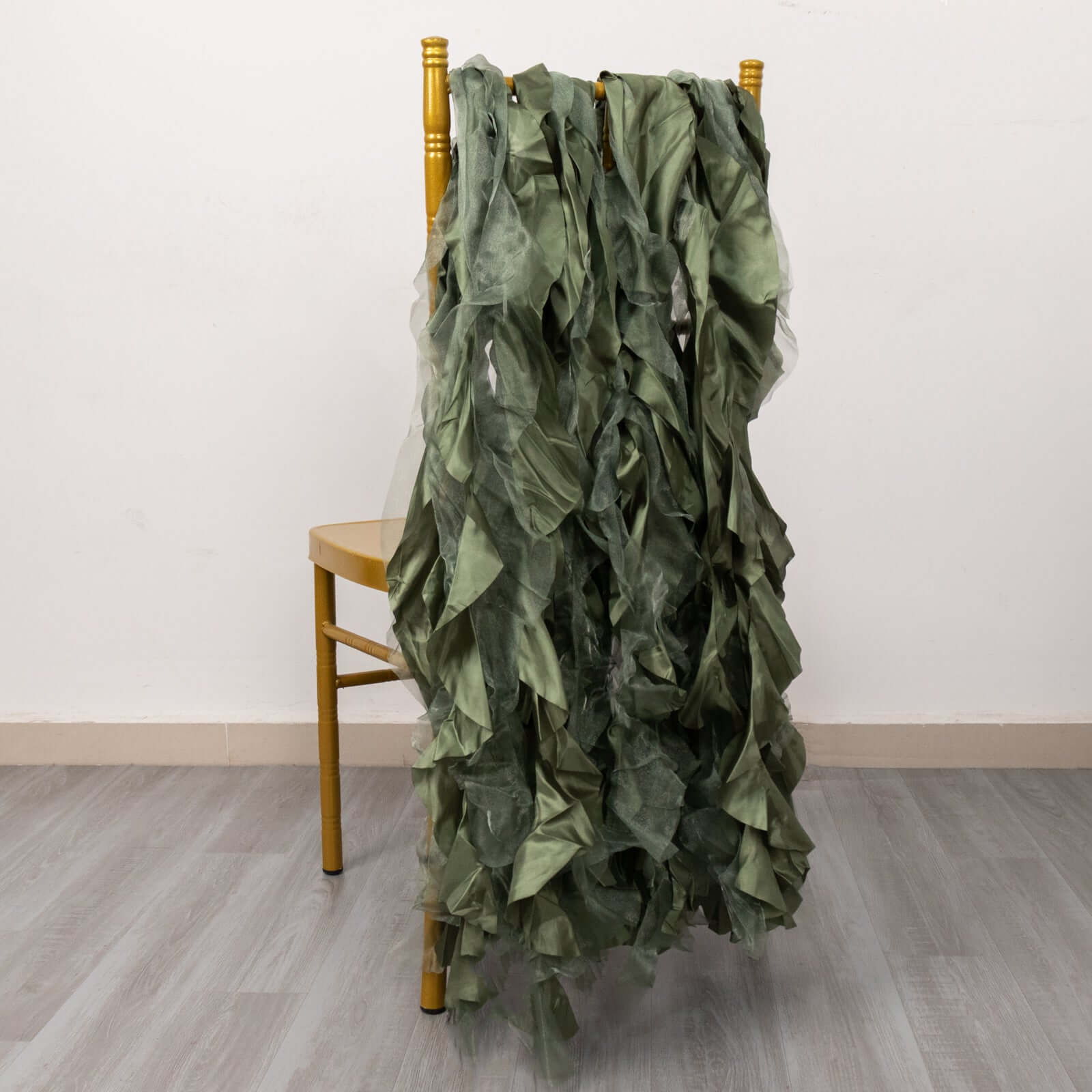 5-Piece Set of Dusty Sage Green Chiffon Satin Chair Sashes - Easy Install for Events