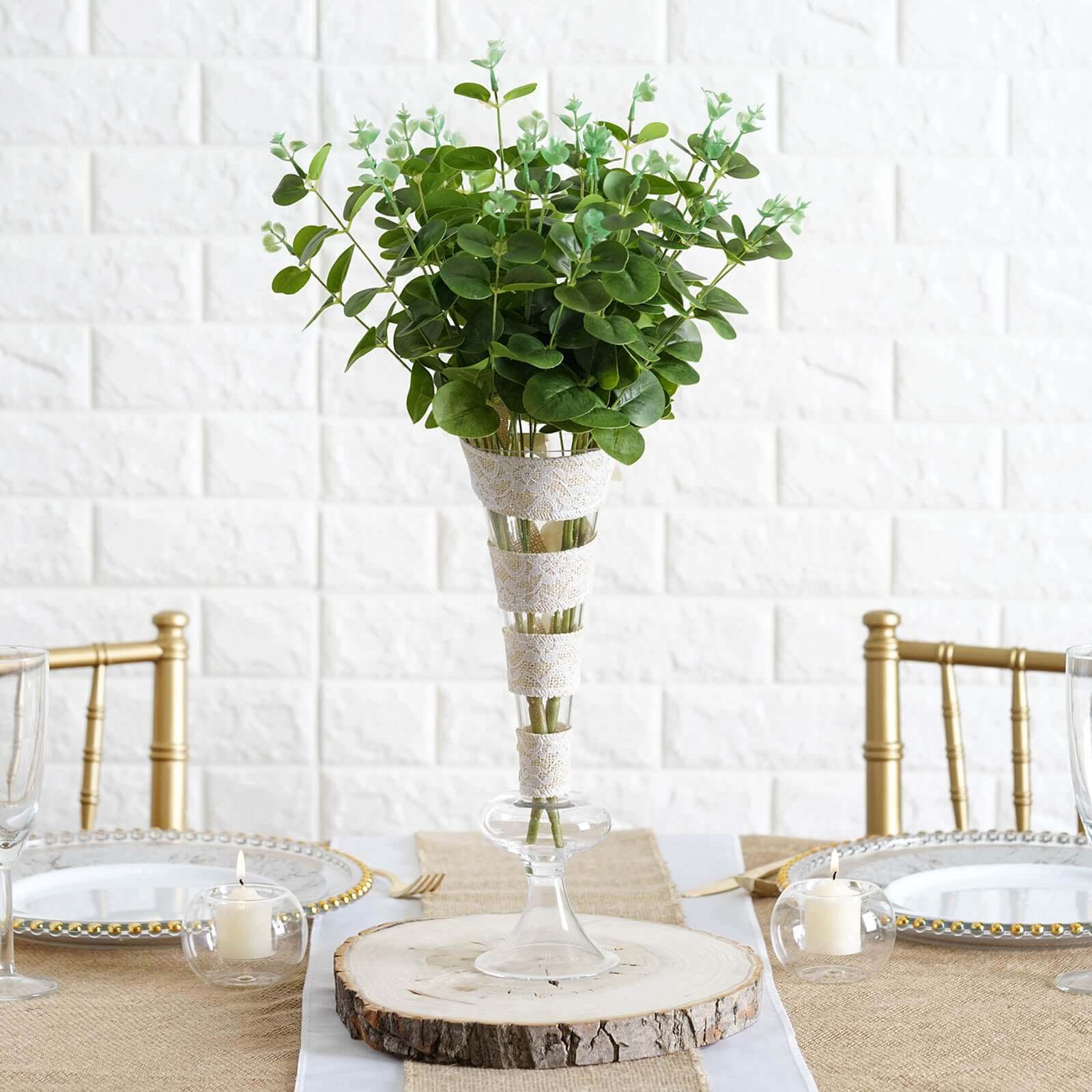 2 Pack Light Green Artificial Eucalyptus Branch Bouquets - 19 Inches