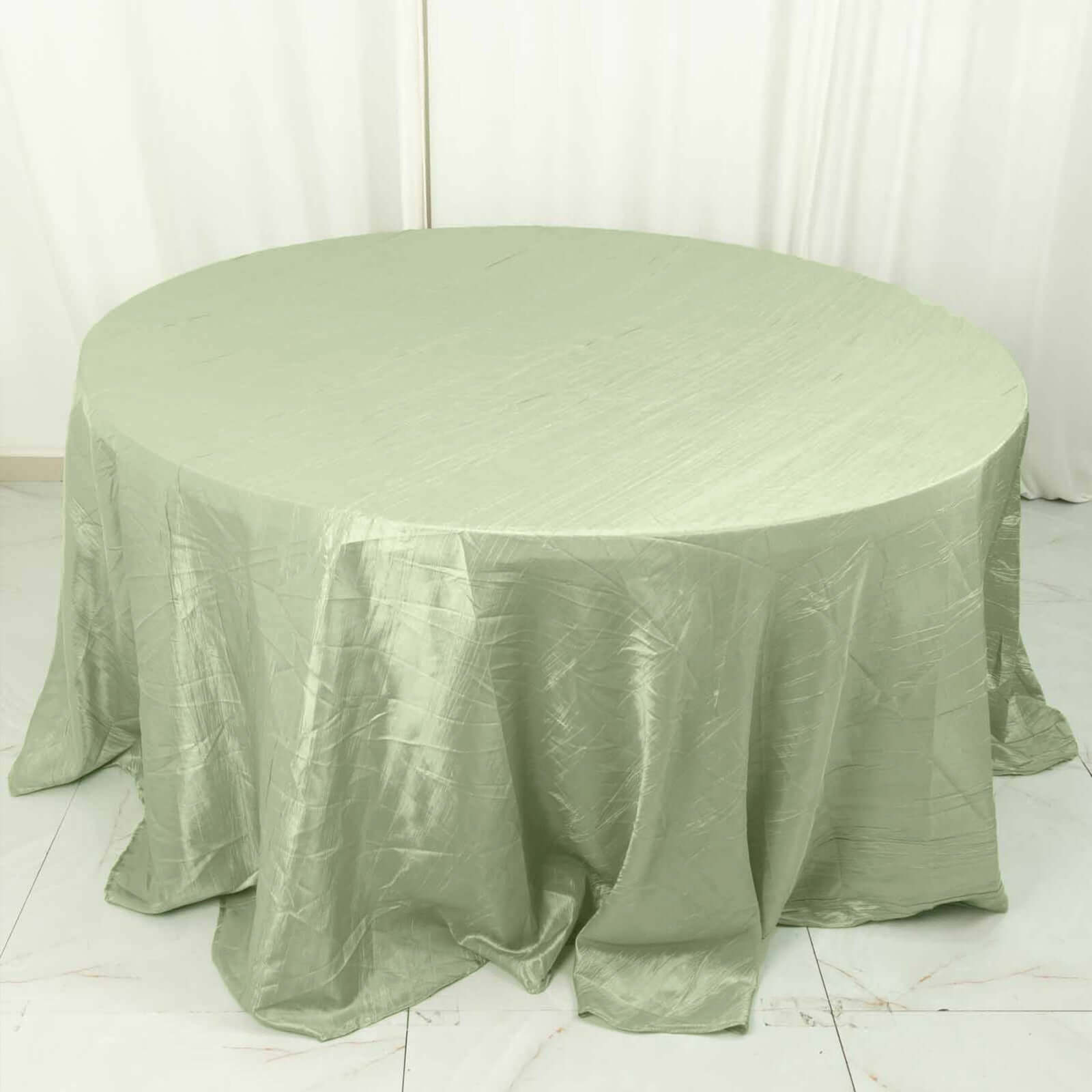 Hot Deal! Seamless Accordion Crinkle Sage Green Taffeta 132 Round Tablecloth for Events