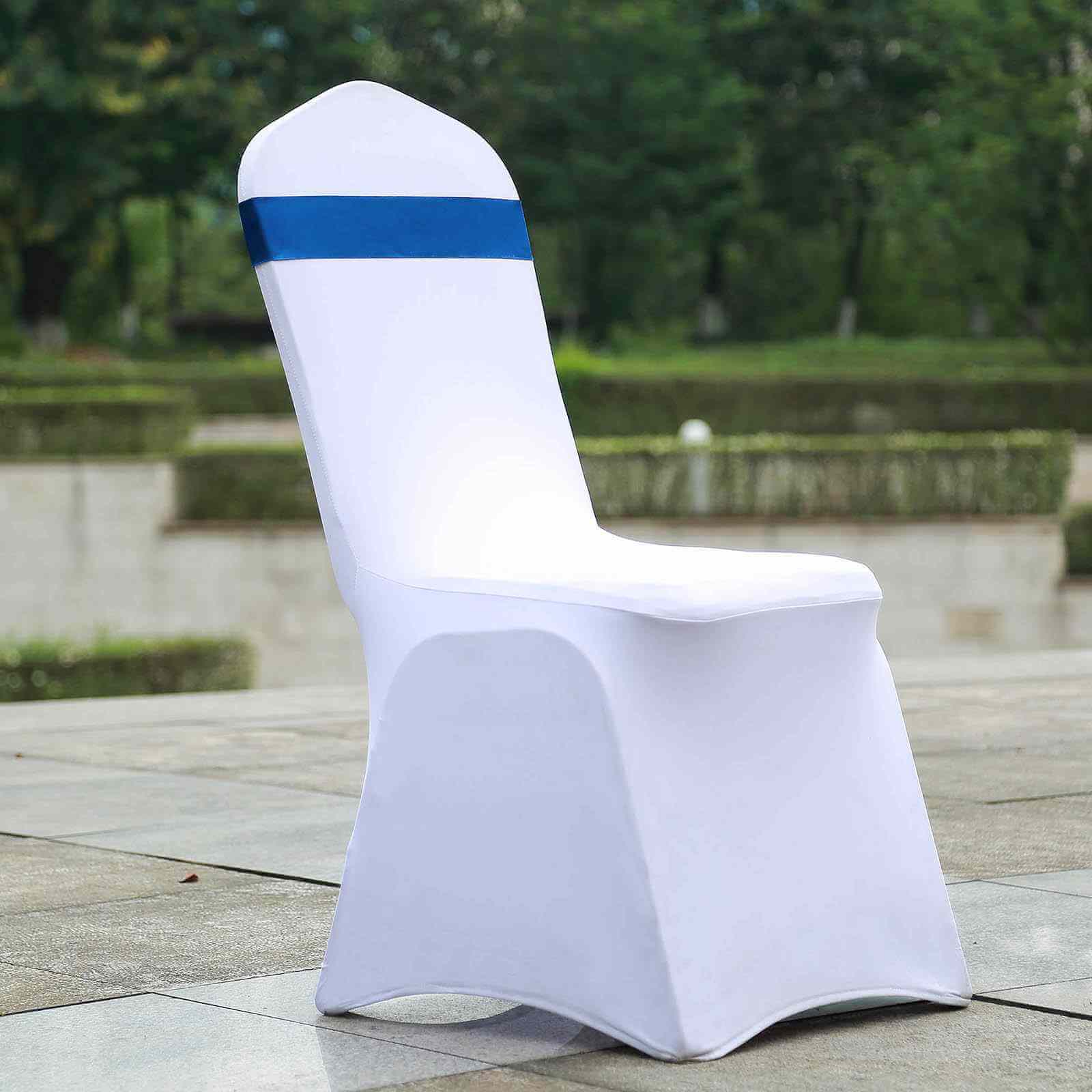 Hot Deal! 5-Pack Royal Blue Satin Faux Leather Chair Sashes with Diamond Rhinestone Buckles