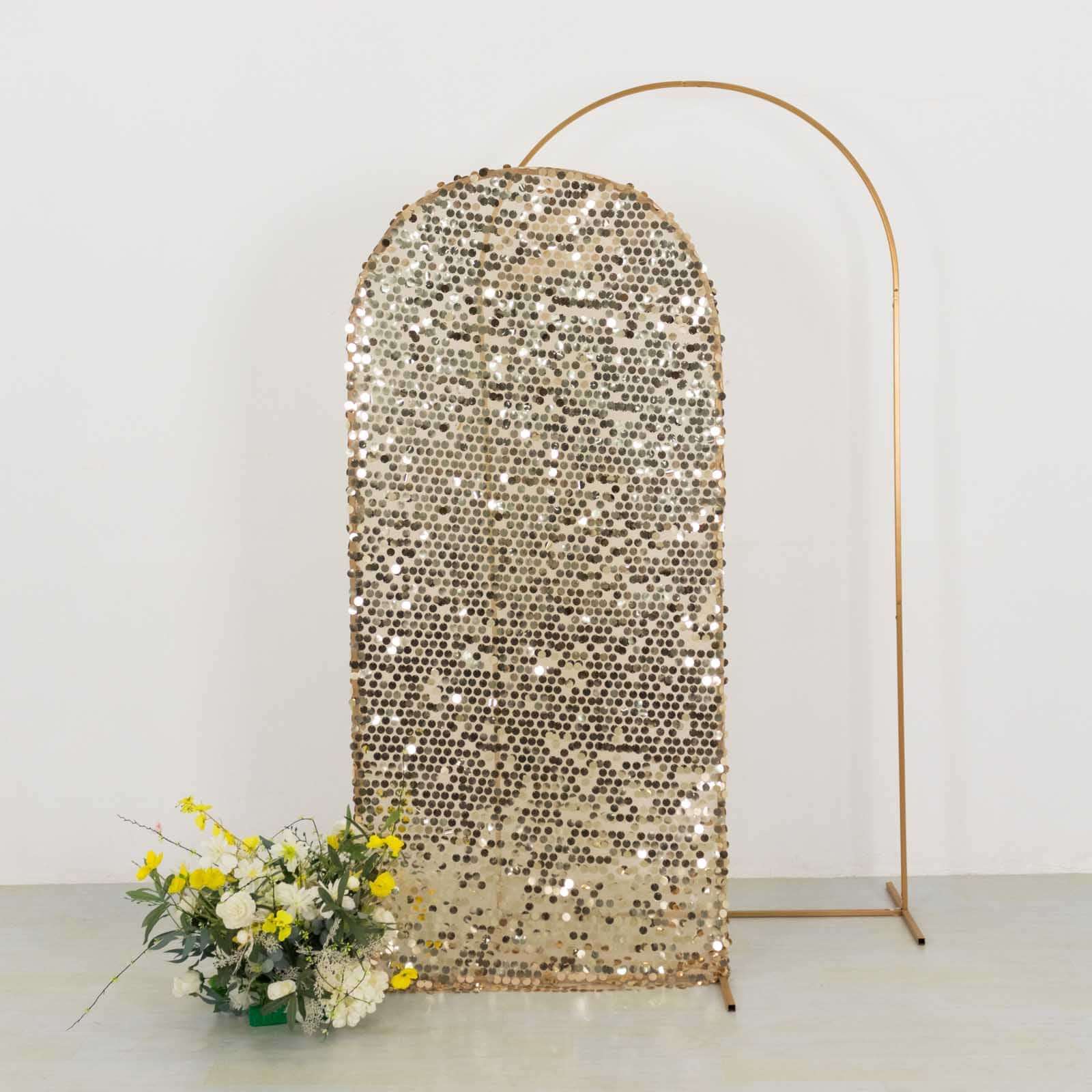 6ft Sparkling Champagne Payette Sequin Fitted Cover for Round - Top Wedding Arch Stand
