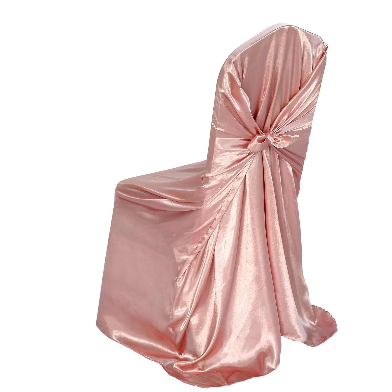Durable Dusty Rose Satin Self - Tie Chair Cover for Folding, Dining & Banquet Chairs