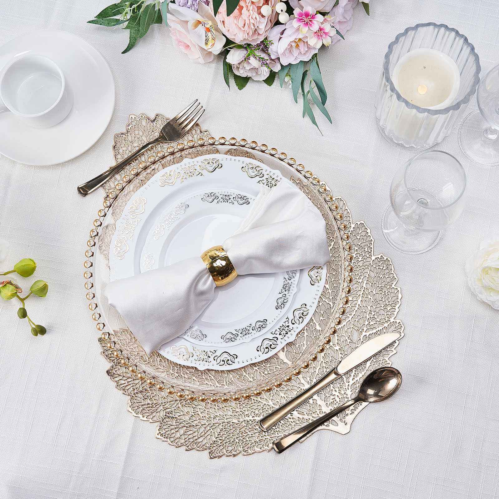 6-Piece Set of 18-Inch Gold Fall Leaf Non-Slip Vinyl Dining Placemats