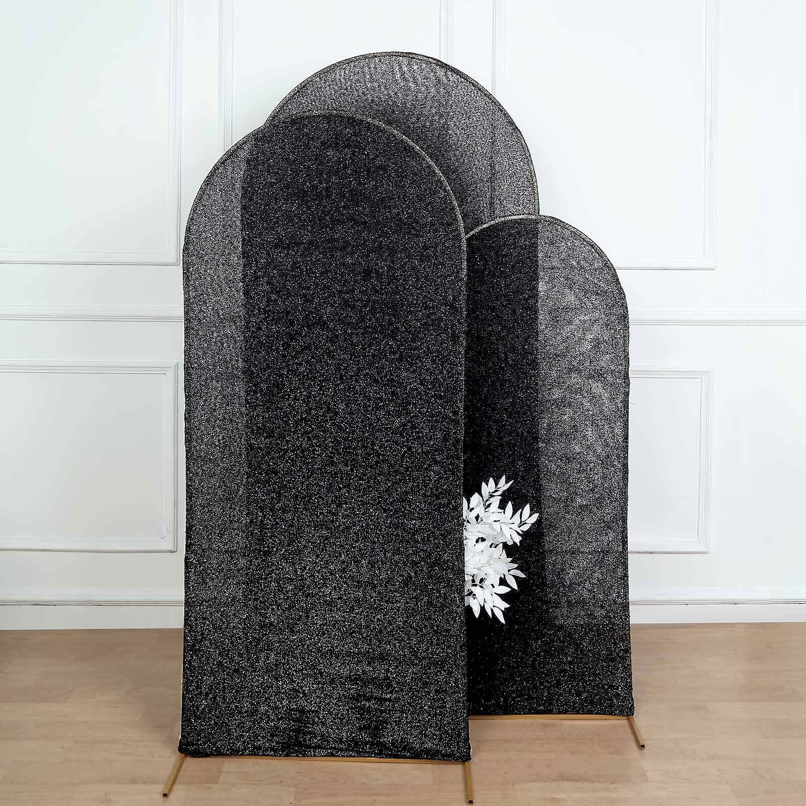 6ft Black Shimmer Tinsel Spandex Backdrop Cover for Round Top Wedding Arch - Ideal Choice