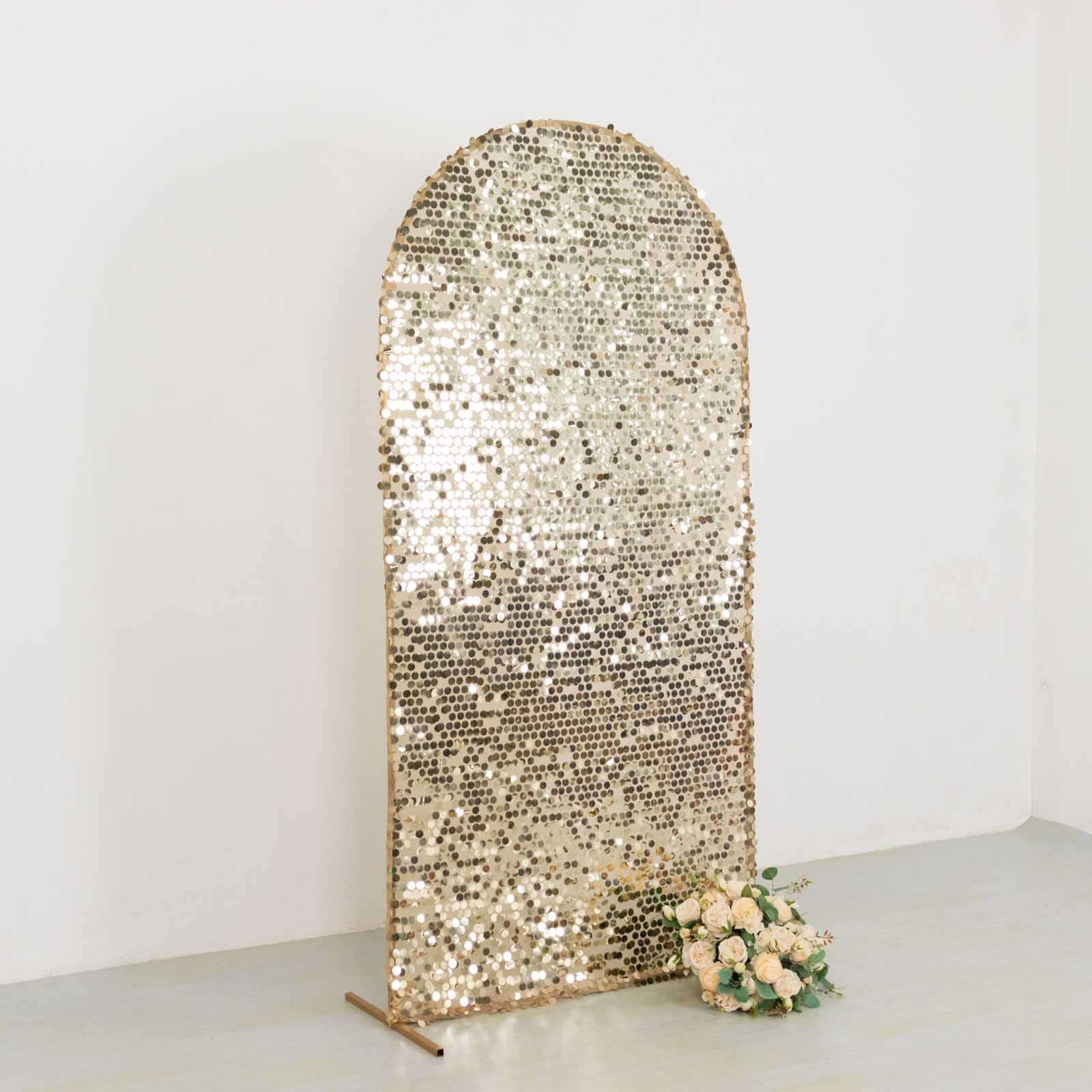 Champagne Sparkly 7ft Sequin Fitted Cover for Round Top Wedding Arch - Perfect Decoration!