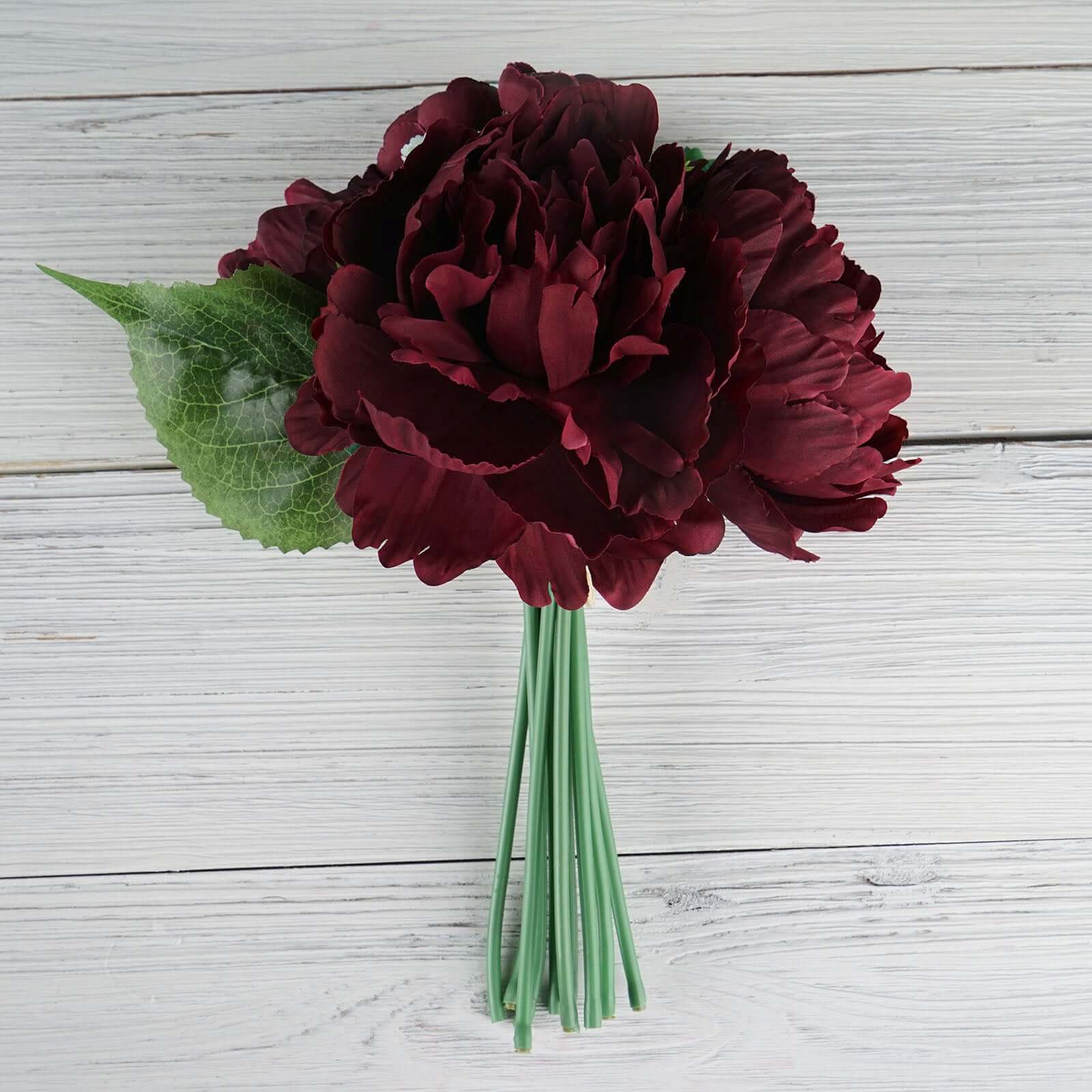 Hot Sale! 12-piece Burgundy Artificial Silk Peony Bouquet for Various Decorations