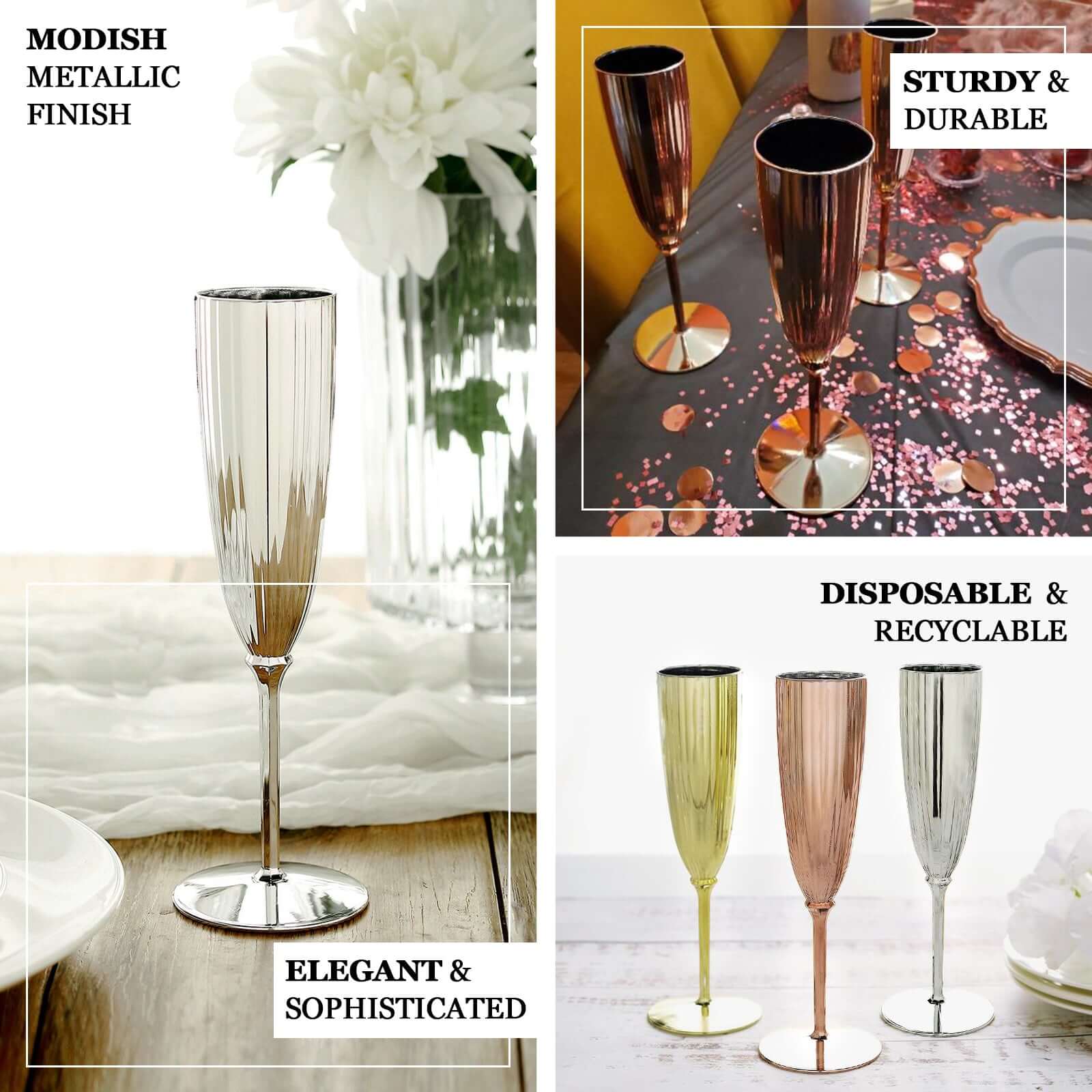 Hot Deal! 6-Pack Metallic Gold Plastic 5oz Disposable Champagne Flutes for Parties