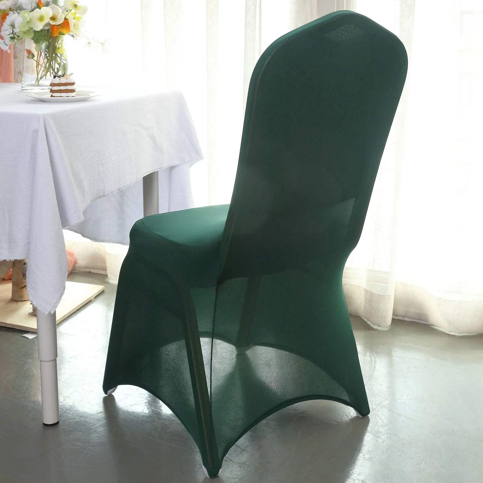 10-Pack Durable Reusable Stretch Spandex Chair Covers in Hunter Emerald Green for Banquet Chairs