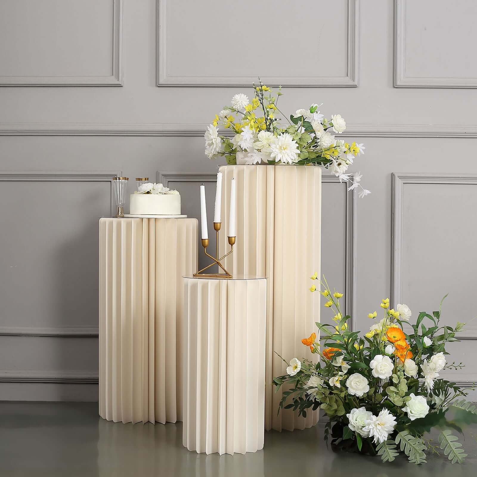 Hot Sale! 24-Inch Ivory Cylinder Display Column Stand with PVC Top Plate for Events