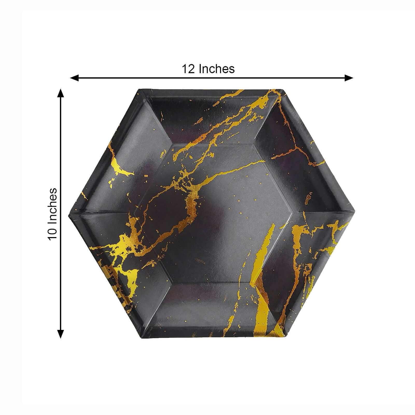 25-Pack Disposable 12" Black Paper Dinner Plates with Gold Marble Design - Ideal for Events