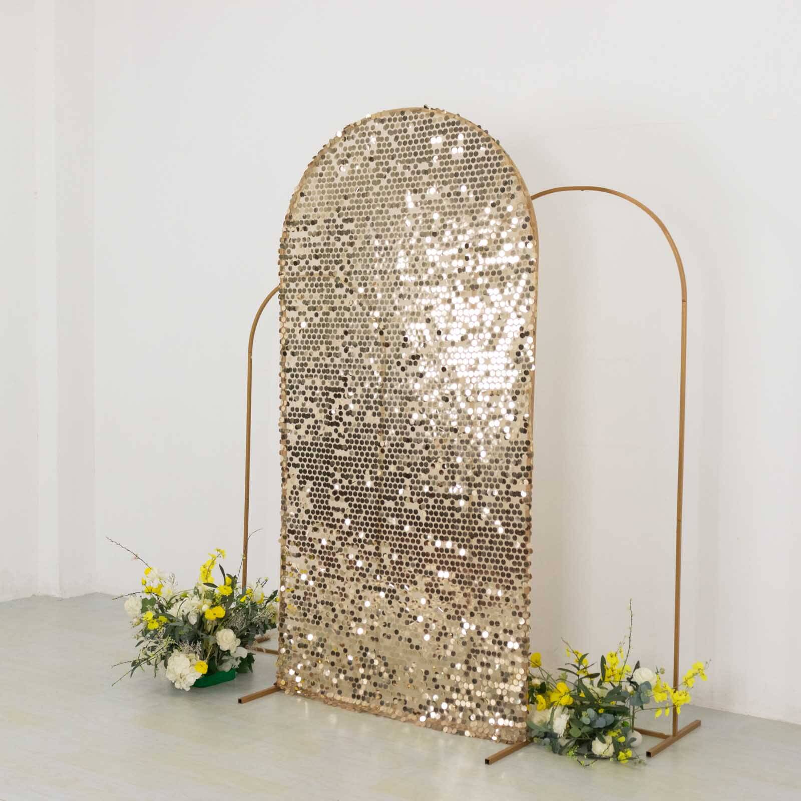 Champagne Sparkly 7ft Sequin Fitted Cover for Round Top Wedding Arch - Perfect Decoration!