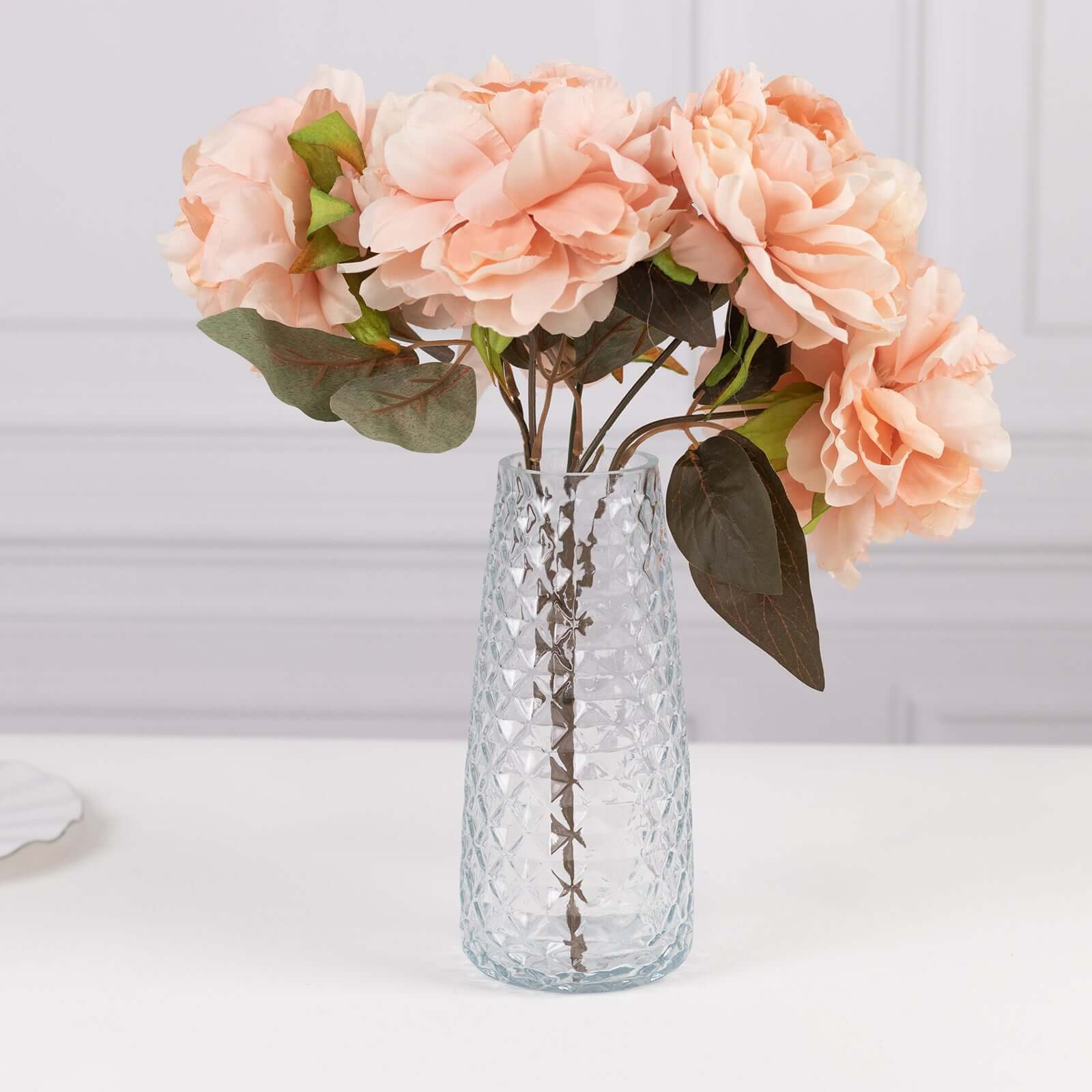 6-Pack Clear Glass Urn Vases with Diamond Cut Pattern - Ideal for Event Decor, 8.5 Inches