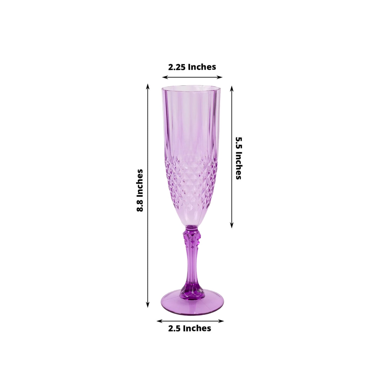 8oz Reusable Purple Transparent Crystal Cut Style 6-Pack Plastic Wedding Toast Flutes