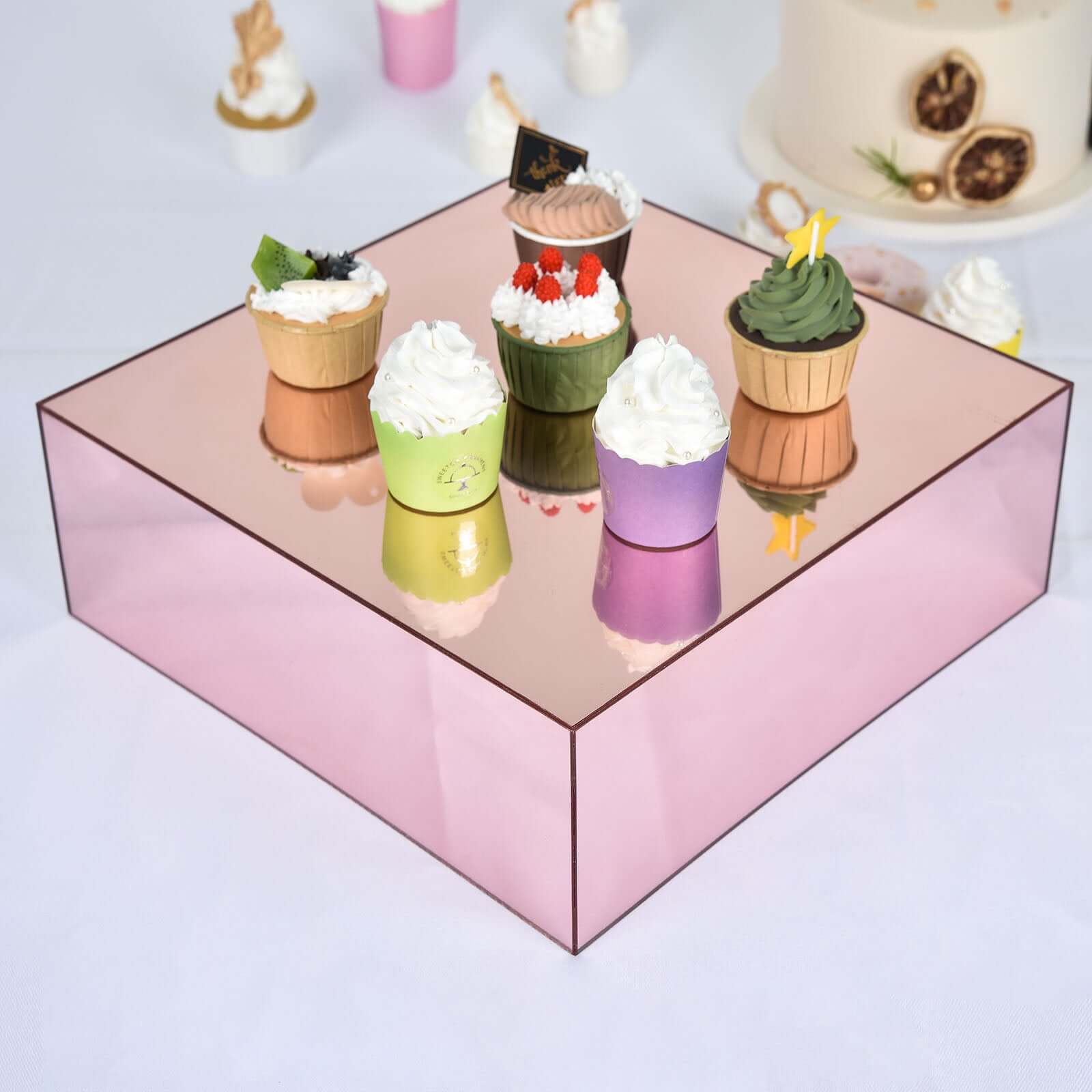 Hot Sale! 14x14 Acrylic Rose Gold Cake Box Stand for Dessert & Event Display