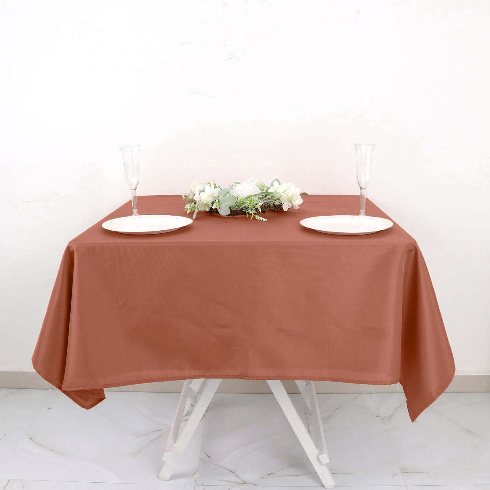 Wrinkle-Resistant & Durable 54x54 Polyester Square Terracotta (Rust) Tablecloth