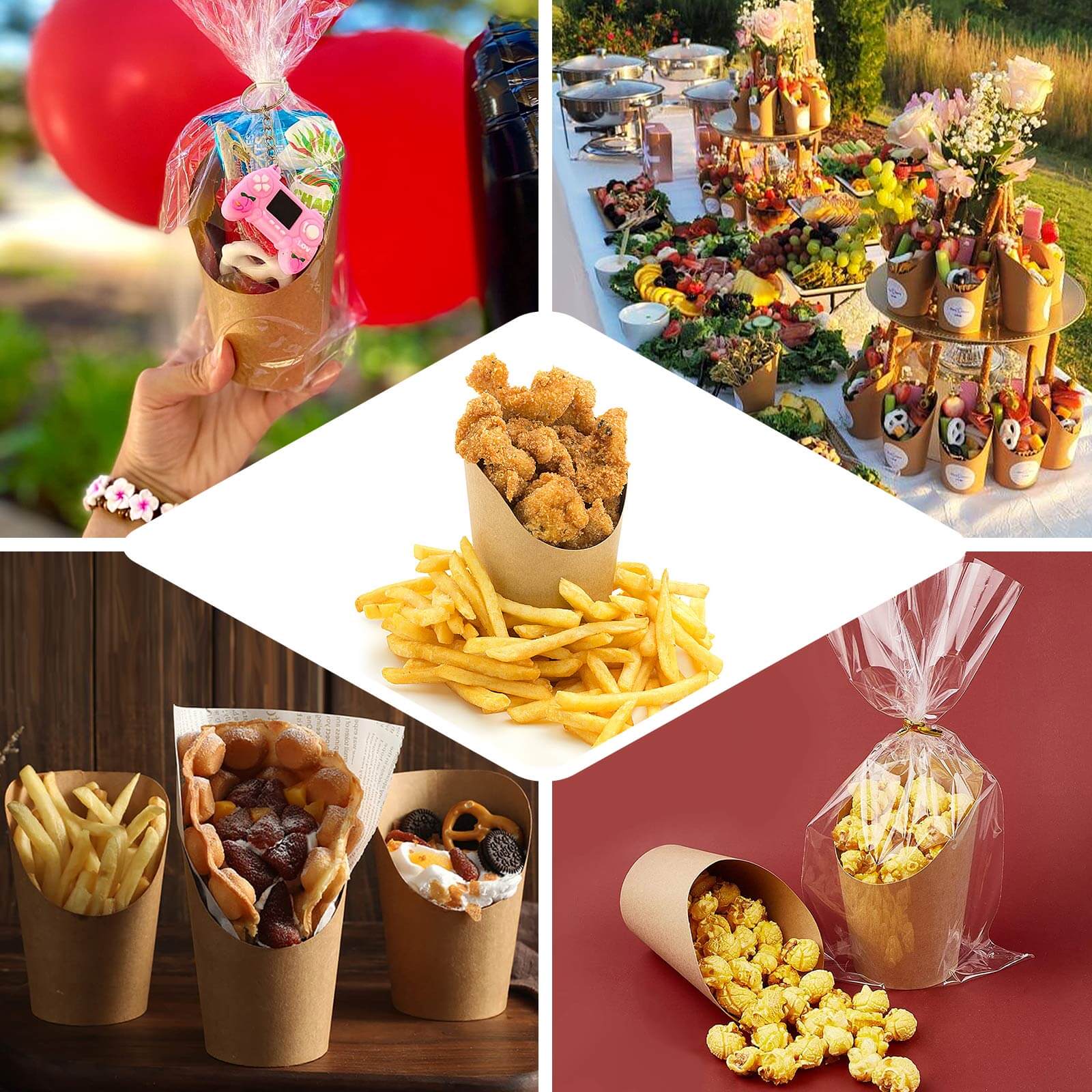 50-Pack 14oz Natural Brown Paper Popcorn Box Snack Cups - Ideal for Appetizers