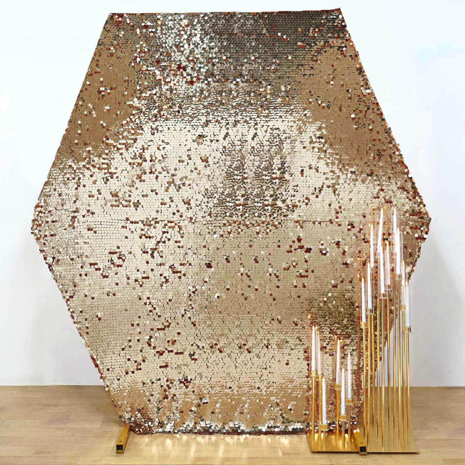 Hot! 8ft x 7ft Gold Payette Sequin Sparkly Hexagon Backdrop Cover
