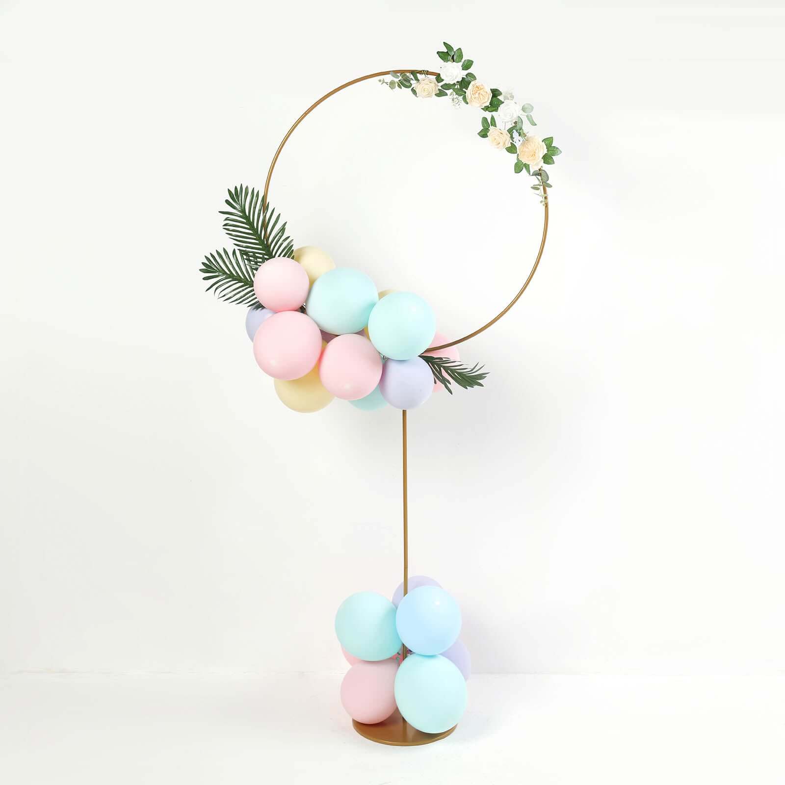 Adjustable Height 7ft Gold Metal Balloon Column with Hoop Flower Pillar Stand, Ideal for Table Centerpiece