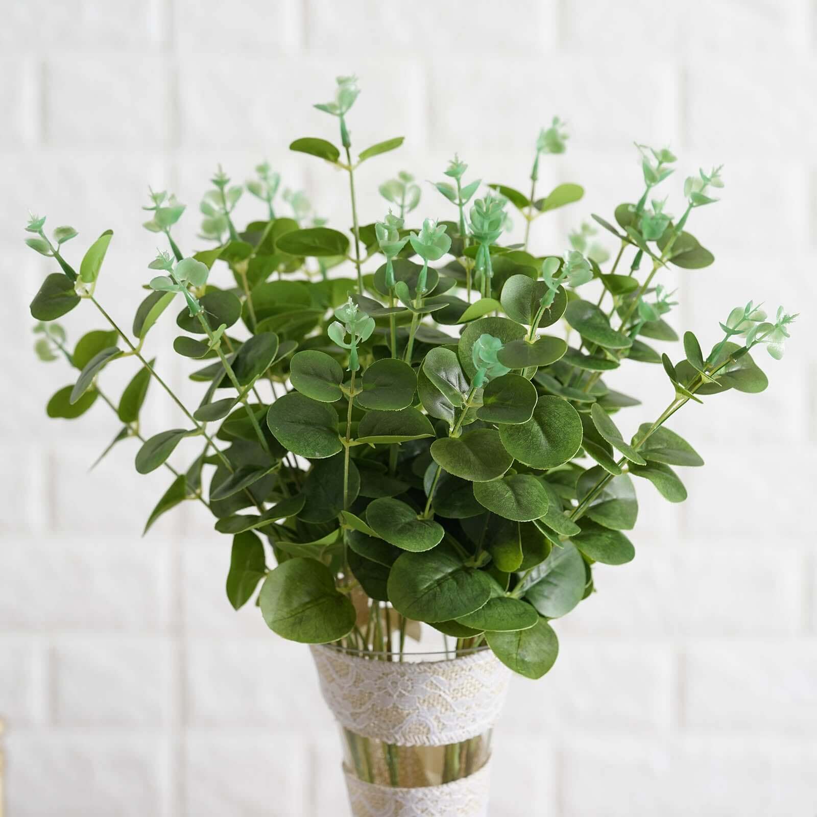 2 Pack Light Green Artificial Eucalyptus Branch Bouquets - 19 Inches