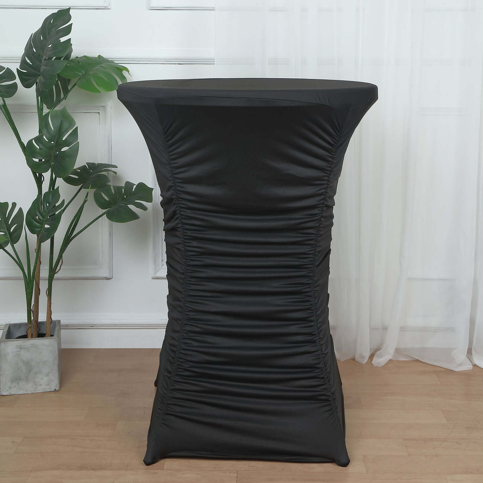 Durable Heavy - Duty Black Spandex Ruched Pleated Fitted 32 - Inch Round Cocktail Table Cover