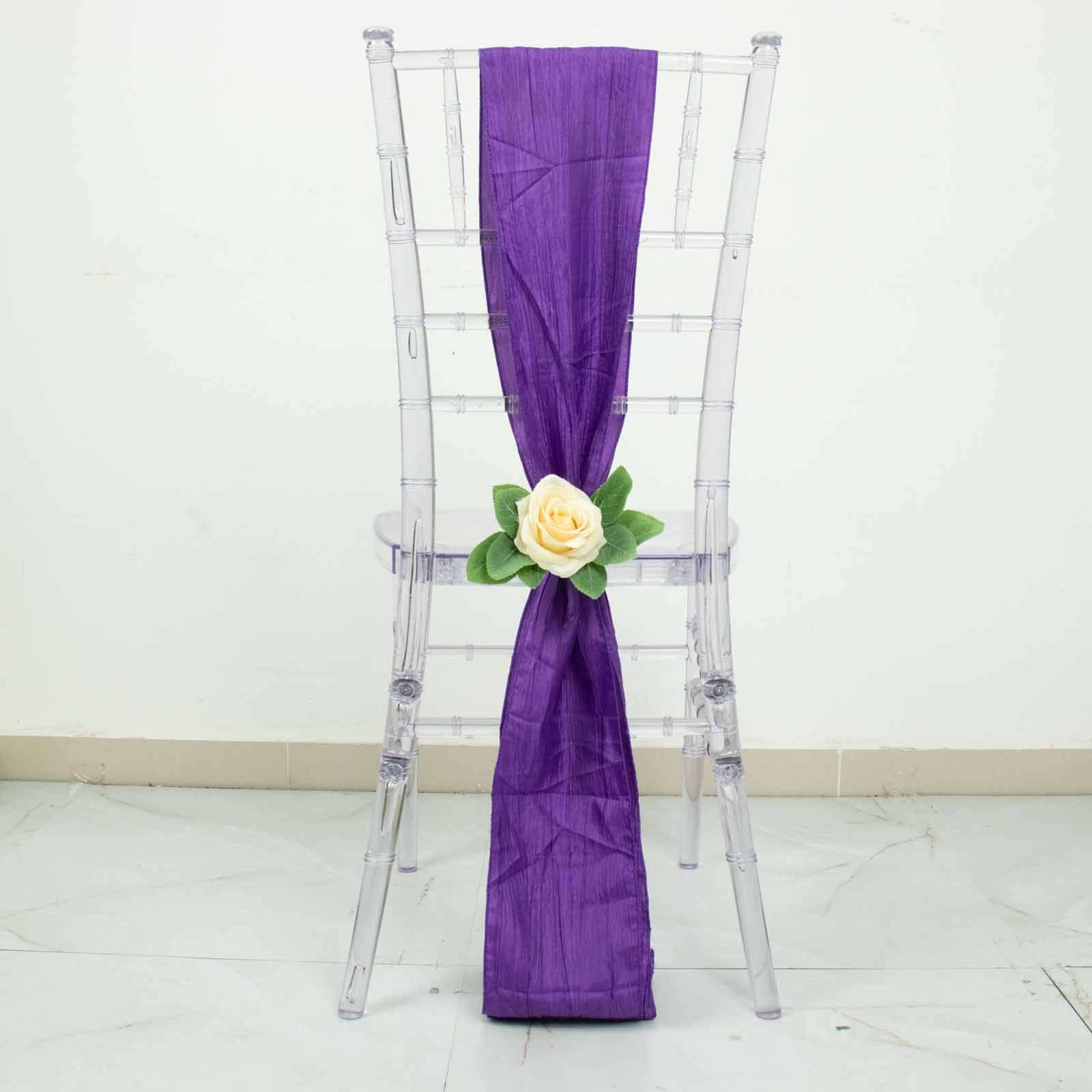 5-Pack Purple Crinkle Taffeta Chair Sashes - Ideal for Weddings and Gatherings