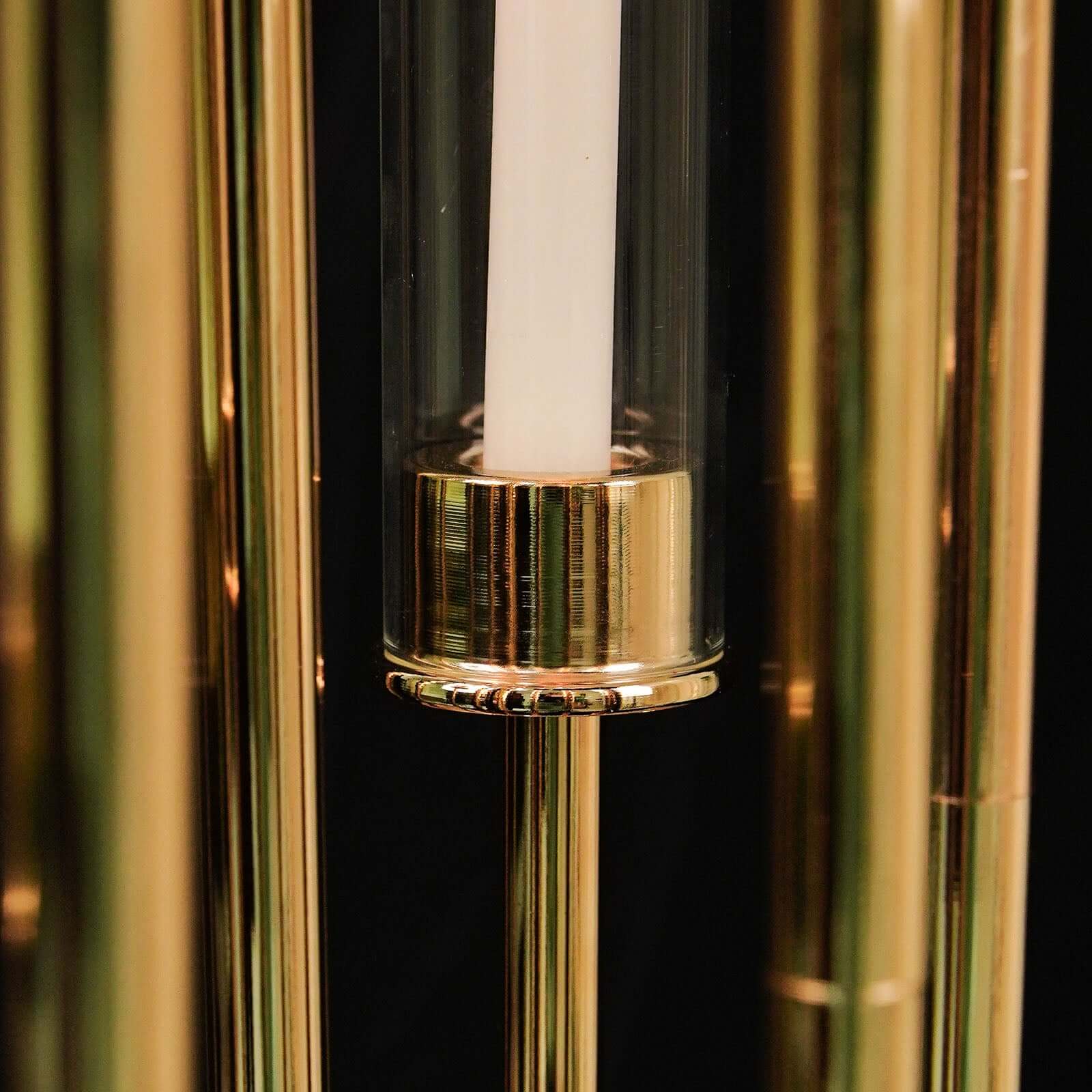 Stylish 10-Arm Gold Cluster Taper Candle Holder with Clear Glass Shades for Gatherings