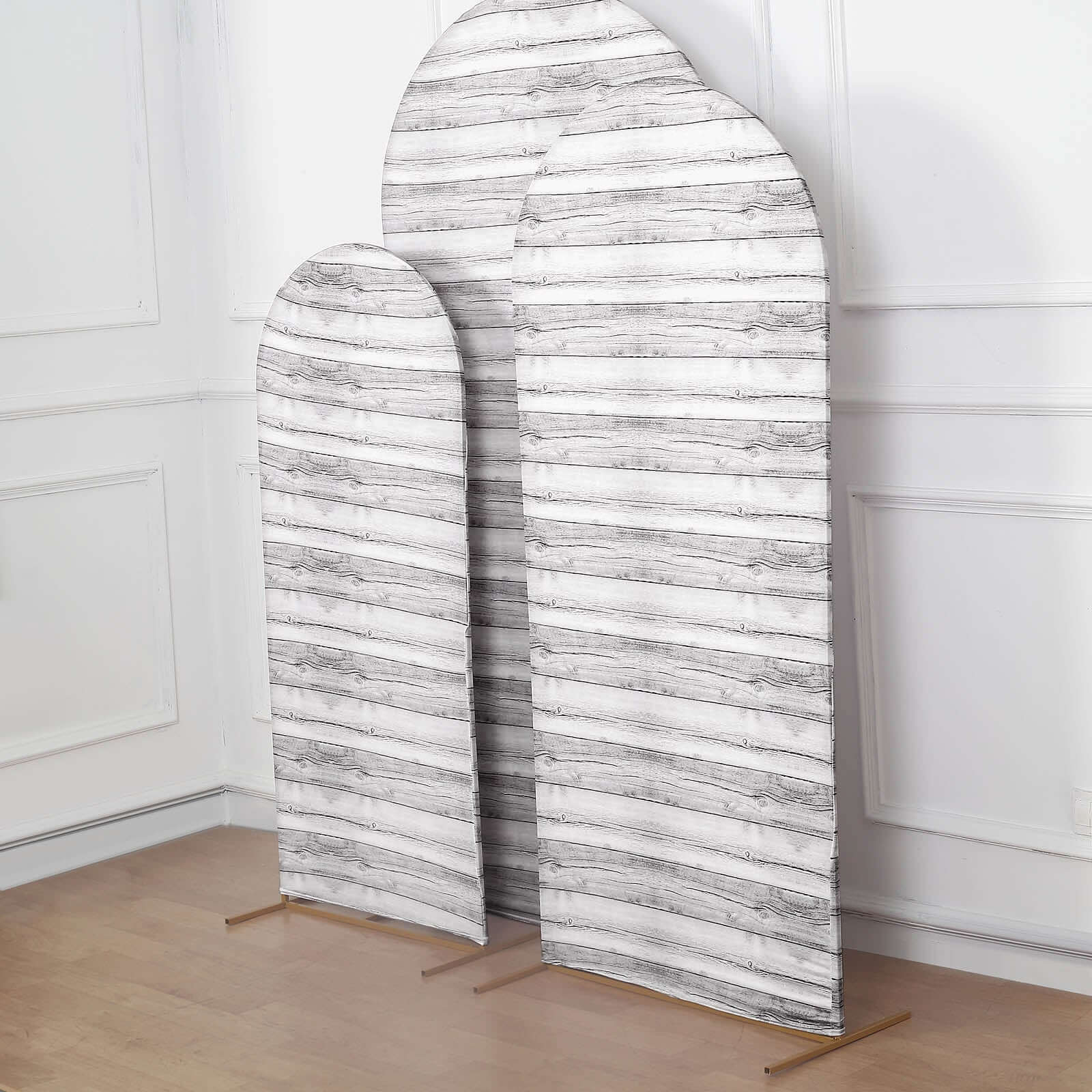 Special Offer! Set of 3 White Rustic Wood Pattern Spandex Covers for Round Top Chiara Wedding Arch Backdrops - 5ft, 6ft, 7ft