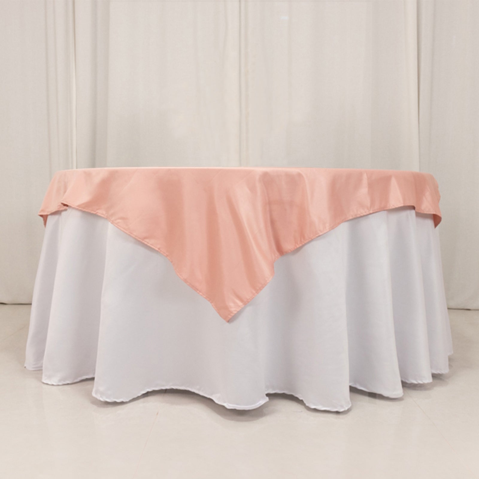 Lamour Satin 54x54 Dusty Rose Square Table Overlay - Durable Silk-Like Table Cover