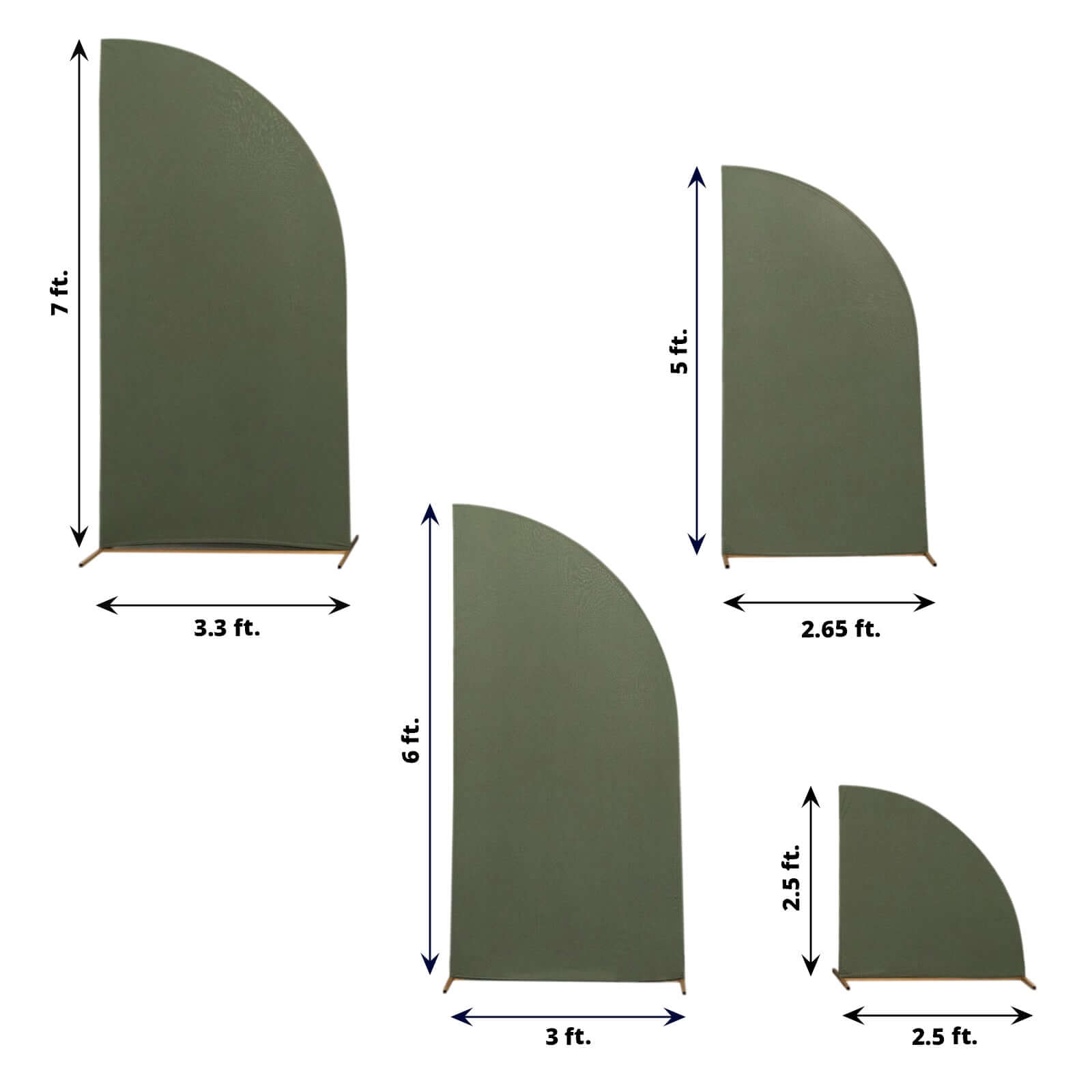 4-Piece Matte Dusty Sage Green Spandex Chiara Half Moon Wedding Arch Covers - 2.5ft, 5ft, 6ft, 7ft Sizes