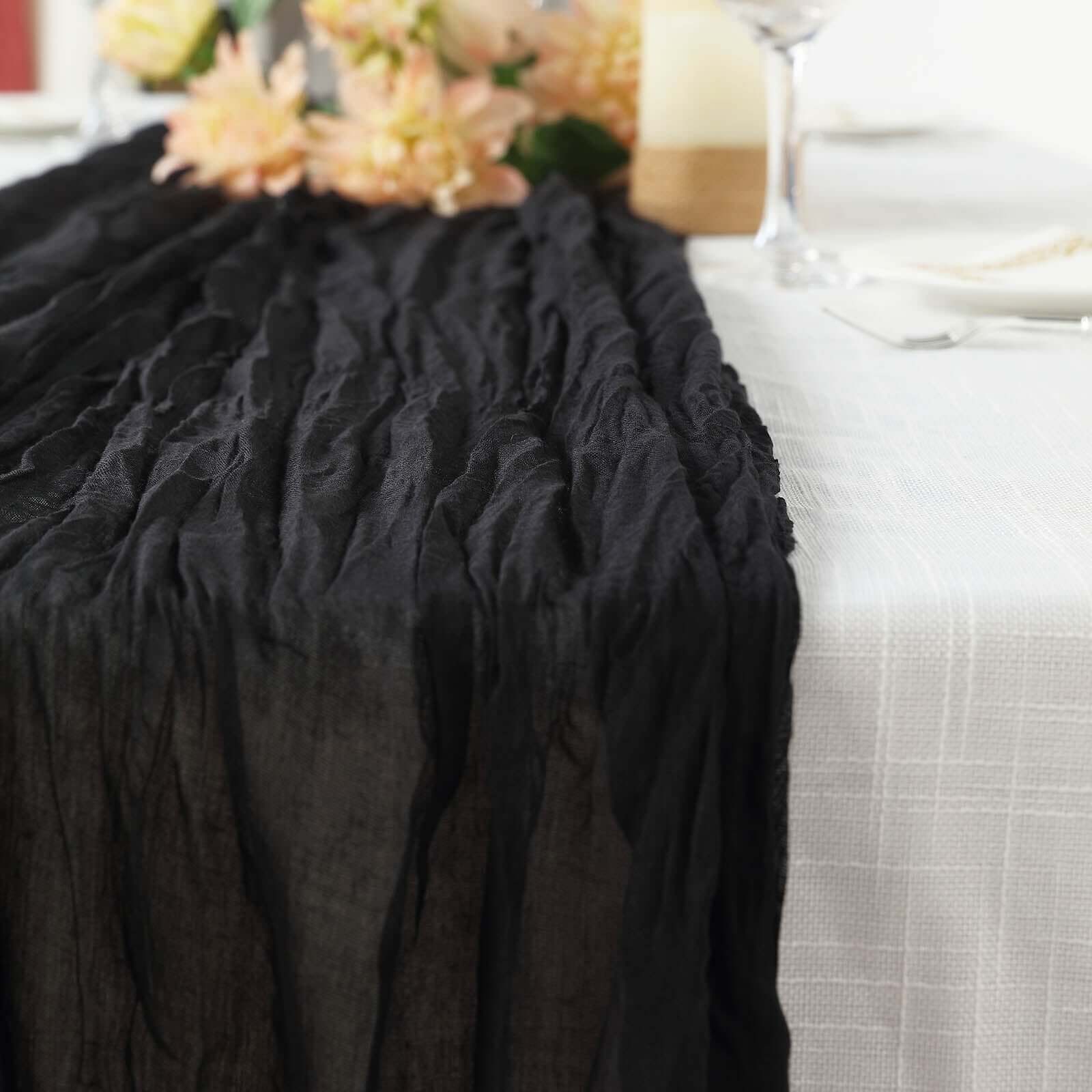 Hot! Soft & Rustic Boho Black Cheesecloth 10ft Table Runner