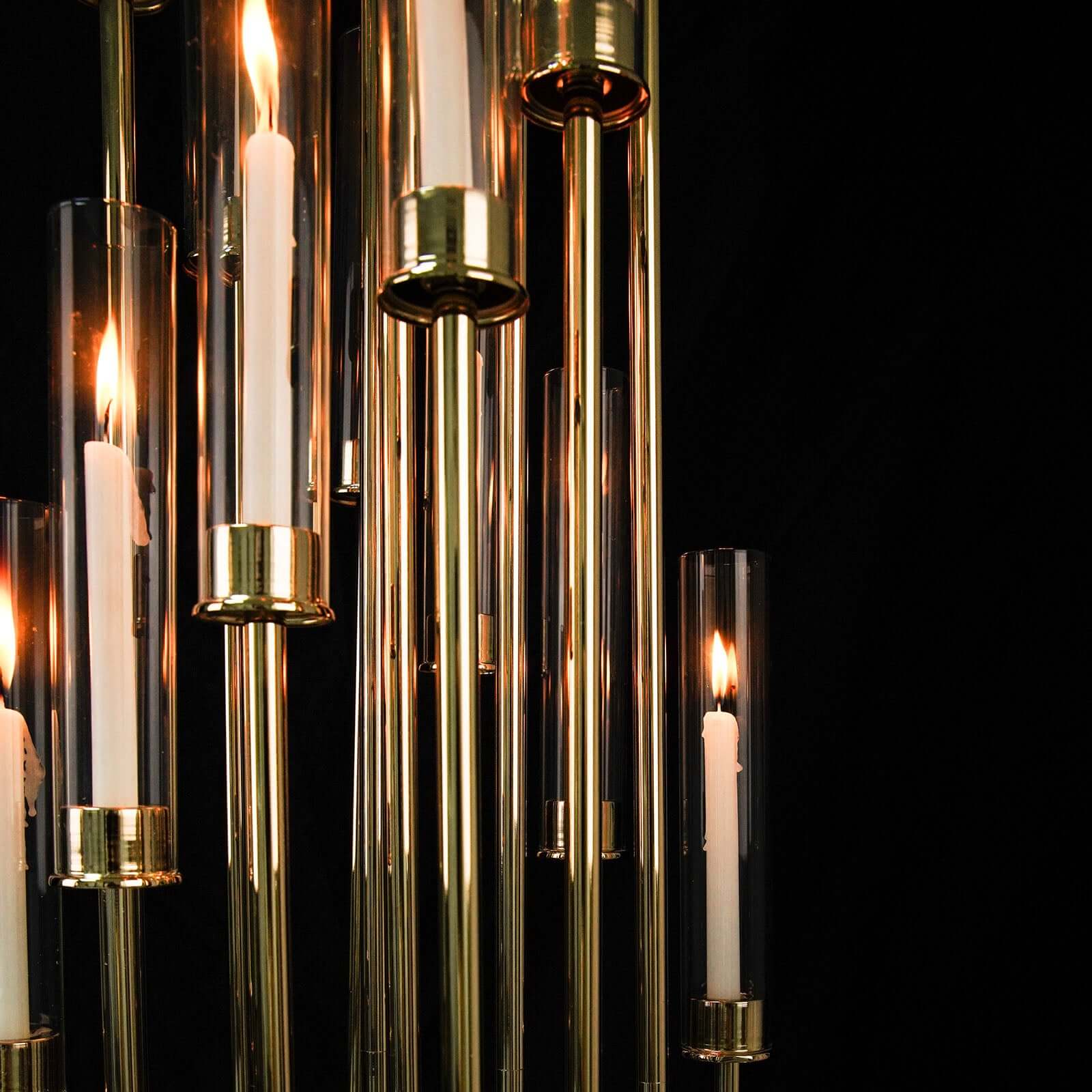 Gold 16-Arm Cluster Taper Candle Holder with Clear Glass Shades - Ideal Large Candle Display for Venues