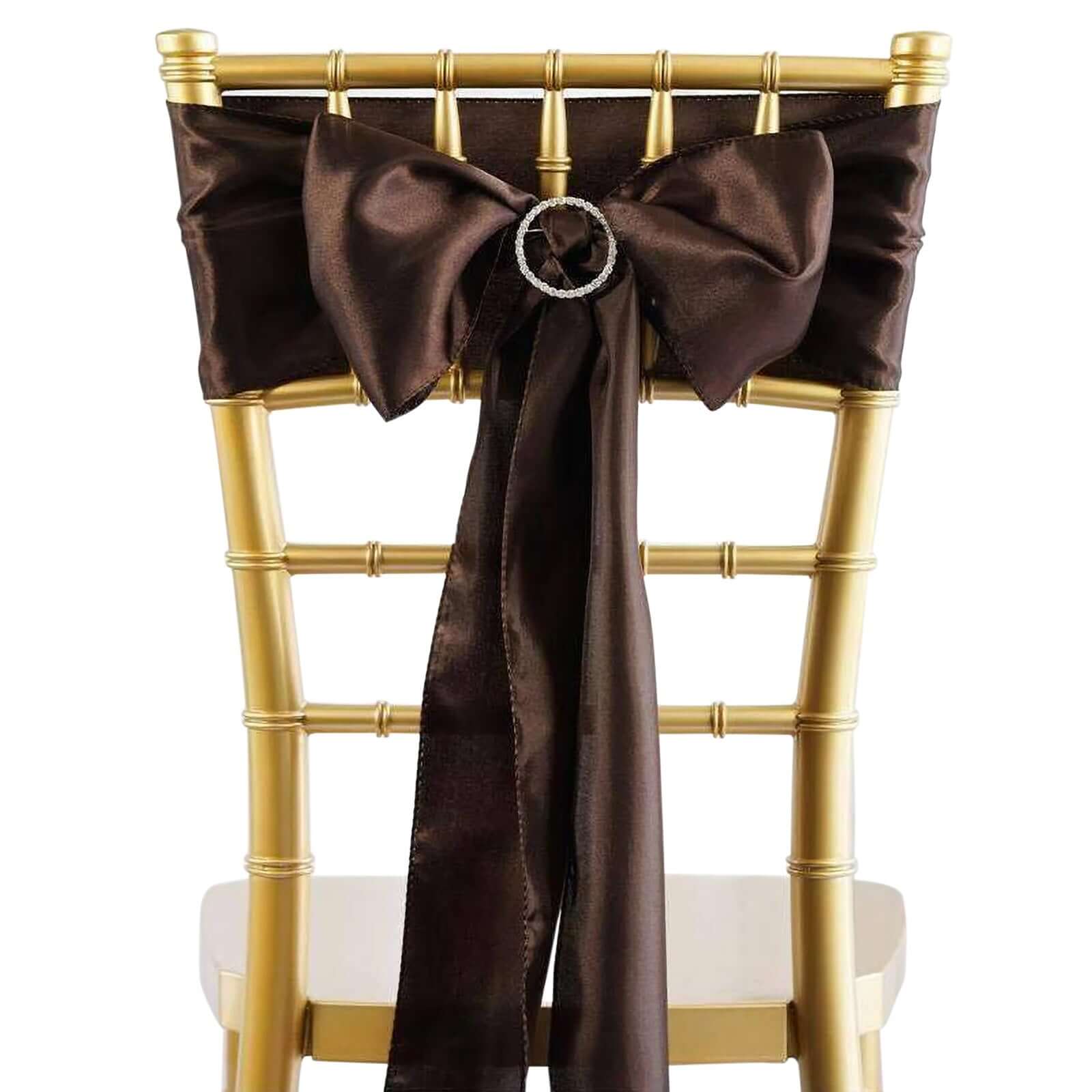 5-Piece Set of Durable Chocolate Satin Chair Sashes with Shiny Finish (6x106)