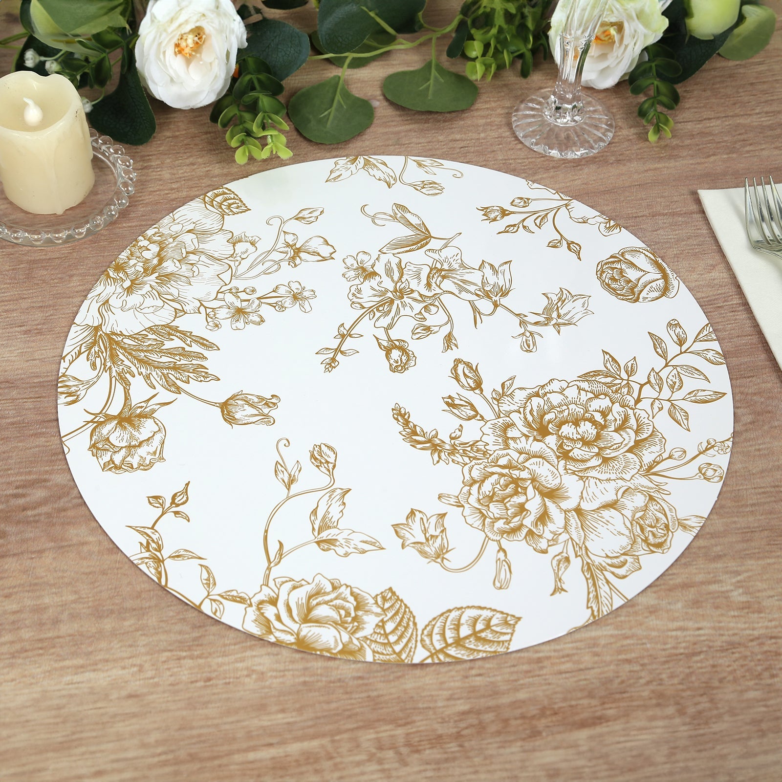 Hot Deal! 6-Pack White/Gold French Toile Print Disposable Cardboard Placemats, 13-Inch
